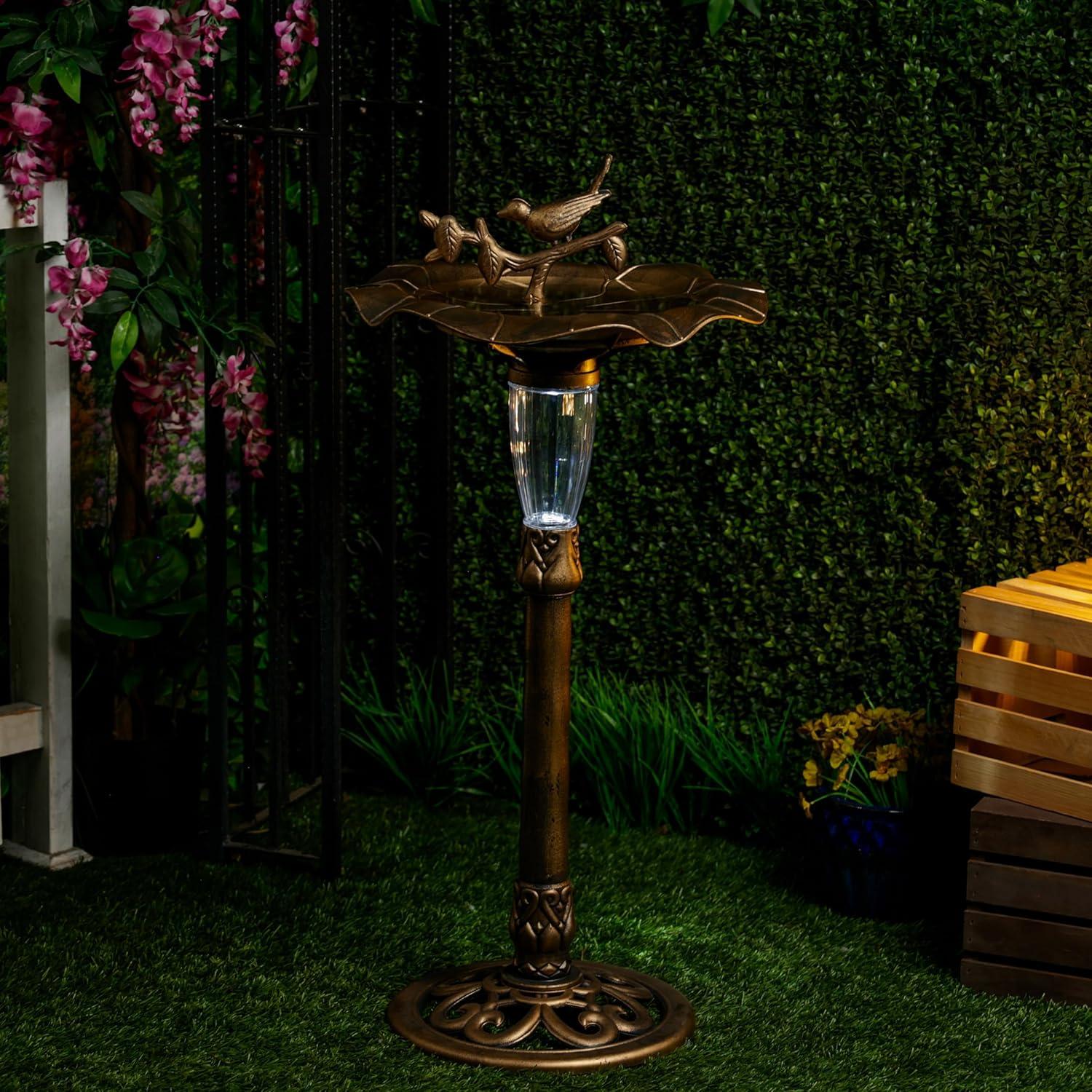 41"H Solar Birdbath with Birds and LED Light for Garden