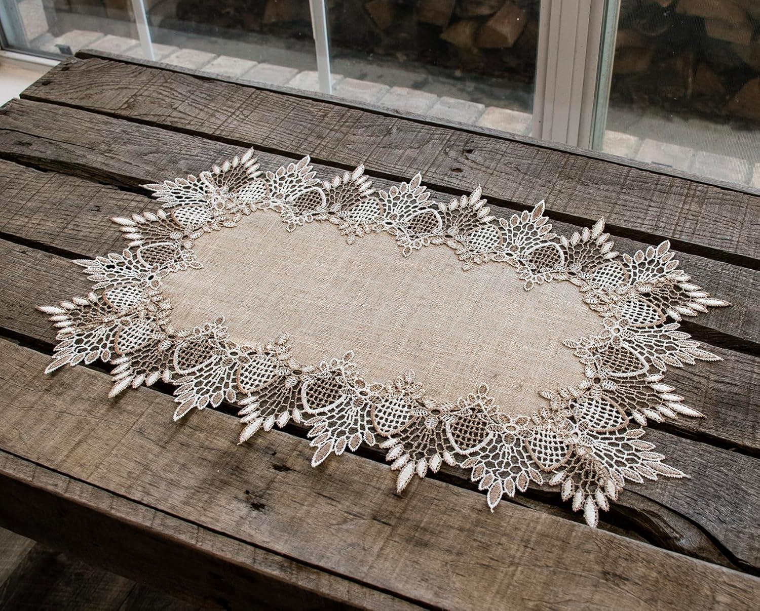 Two Lace Placemats 13W x 20L Neutral Earth Tones Placemats, Dresser Scarf, Coffee Table Runners, End Table Doilies, Set of 2