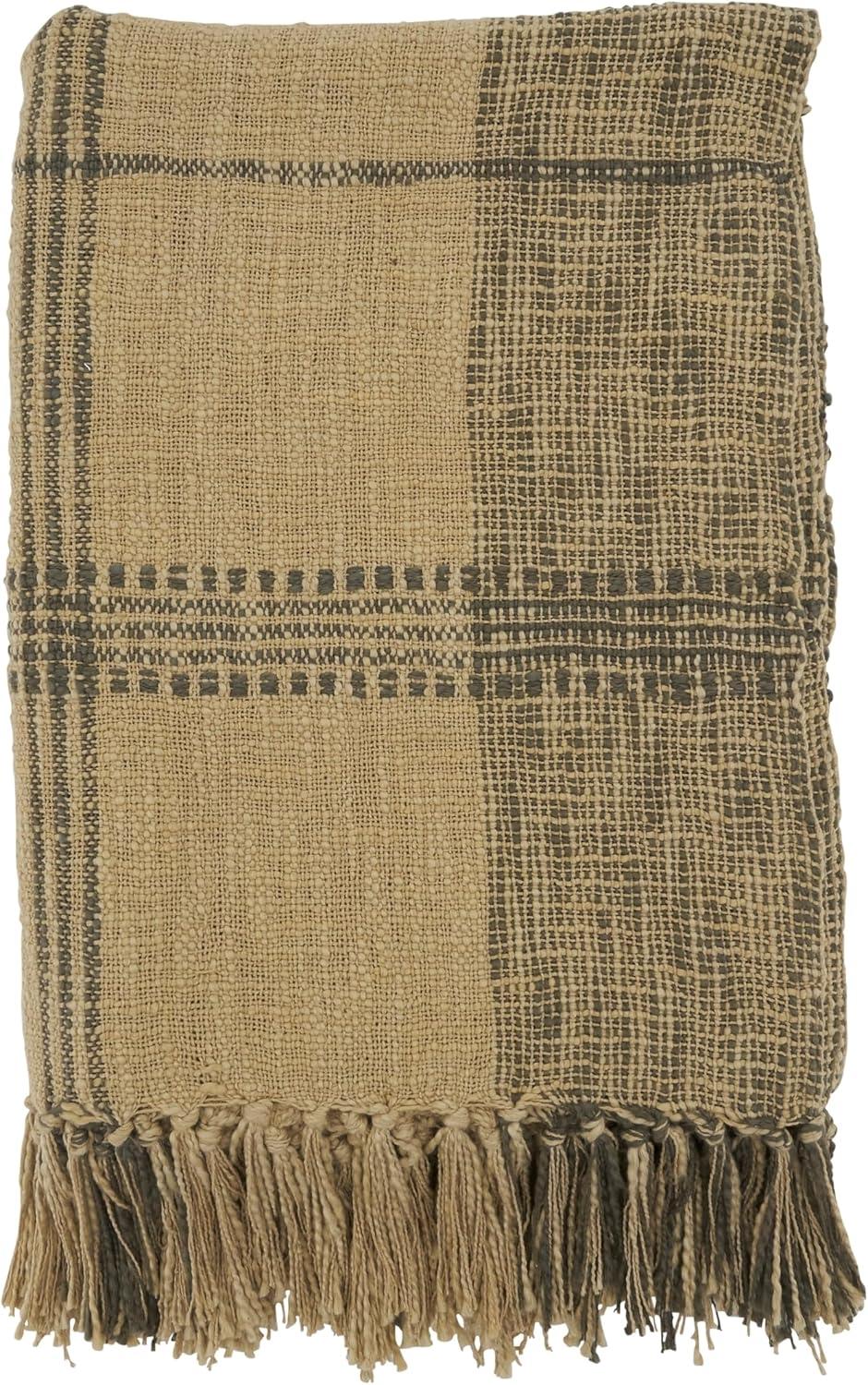 50"x70" Oversized Plaid Cotton Throw Blanket Natural - Saro Lifestyle: Hand Wash, Traditional Style, All Ages