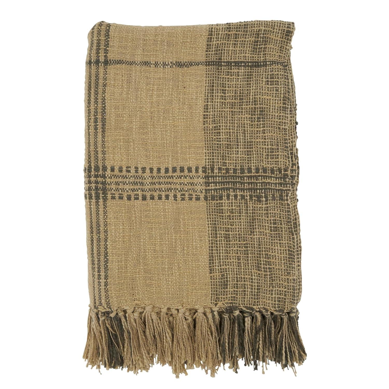 50"x70" Oversized Plaid Cotton Throw Blanket Natural - Saro Lifestyle: Hand Wash, Traditional Style, All Ages