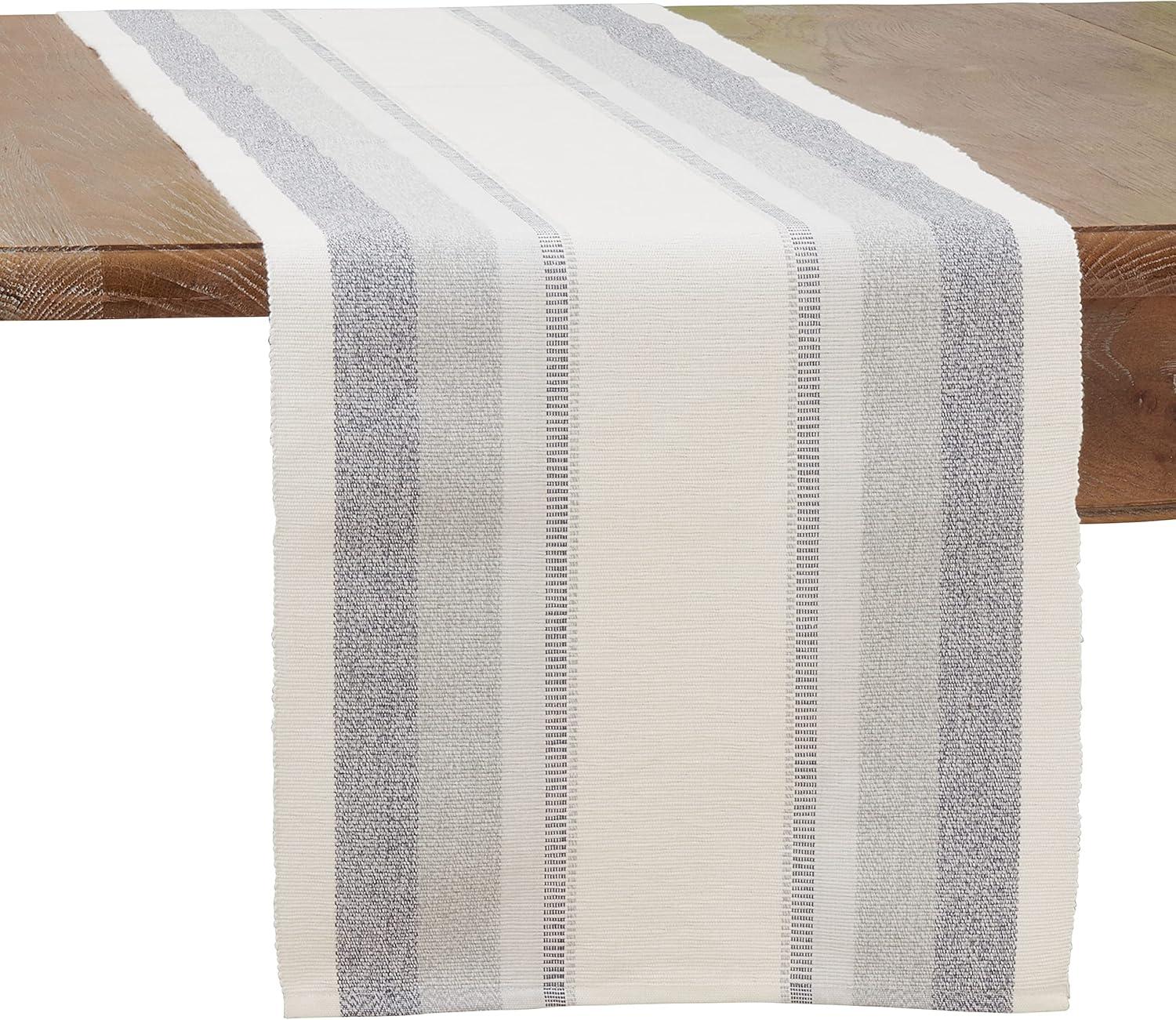 Saro Lifestyle Long Table Runner With Ribbed Stripe Design, Blue, 14" x 72"