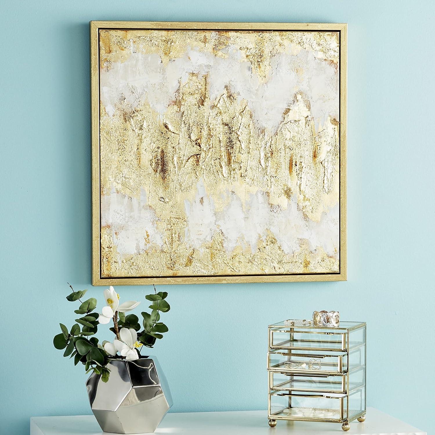 Canvas Abstract Beige Framed Wall Art with Gold Frame