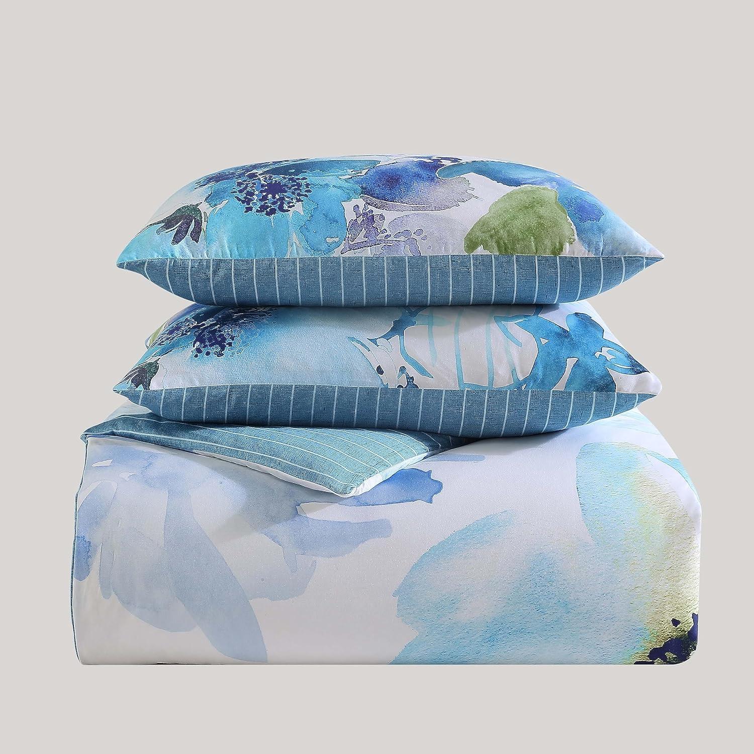 Bebejan Watercolor Blue 100% Cotton Sateen 5 Piece Reversible Comforter Set