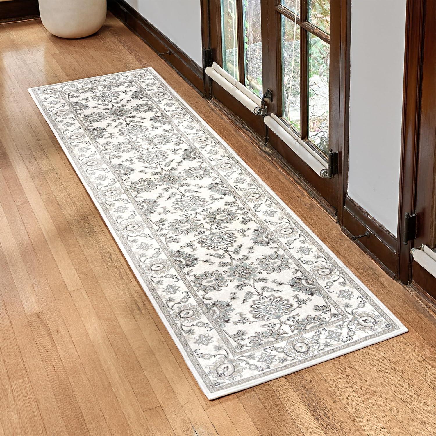 Majestic Moena Ivory/Gray Traditional Oriental Floral Border Area Rug