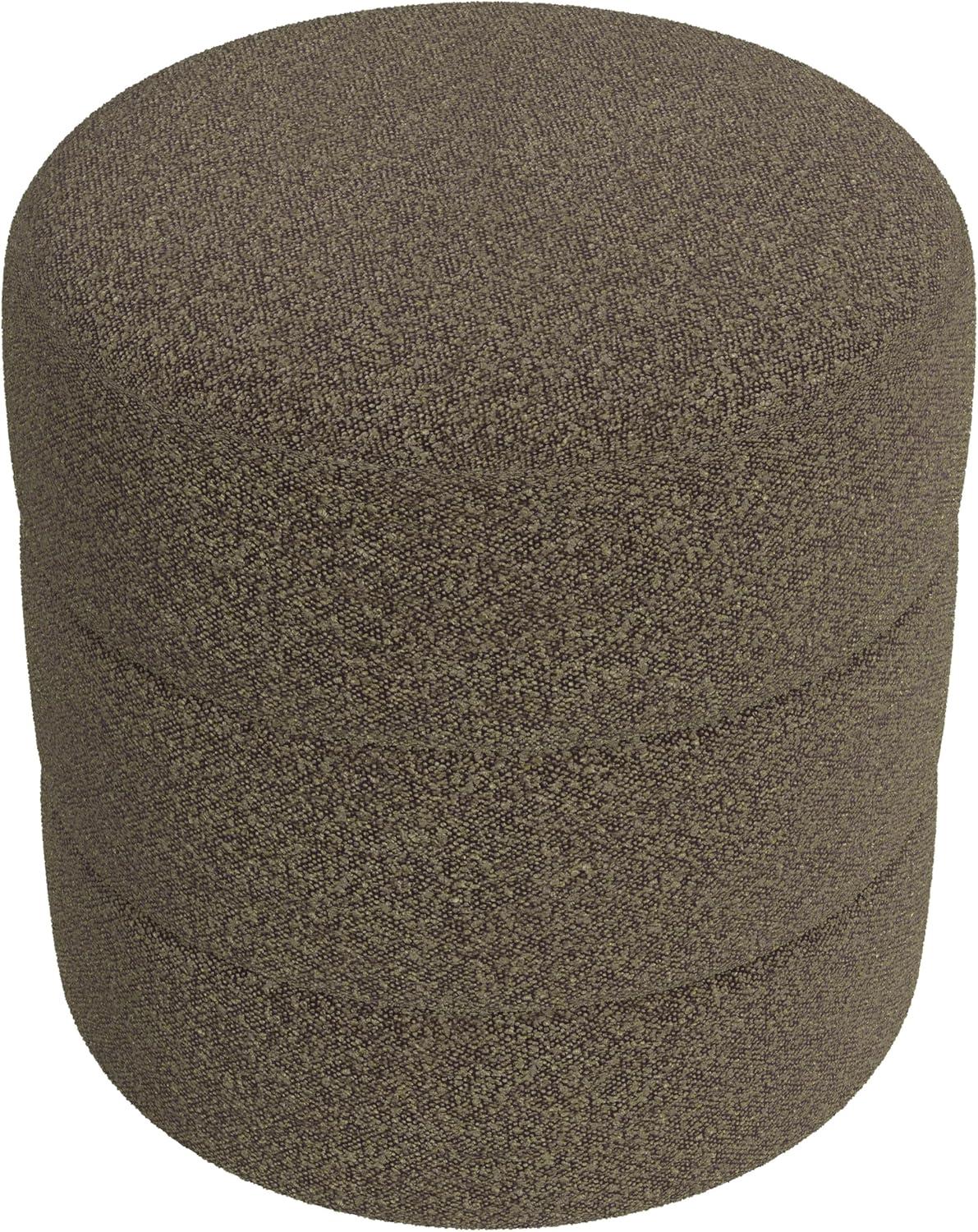 Dark Brown Boucle Round Upholstered Ottoman with Engineered Wood Frame