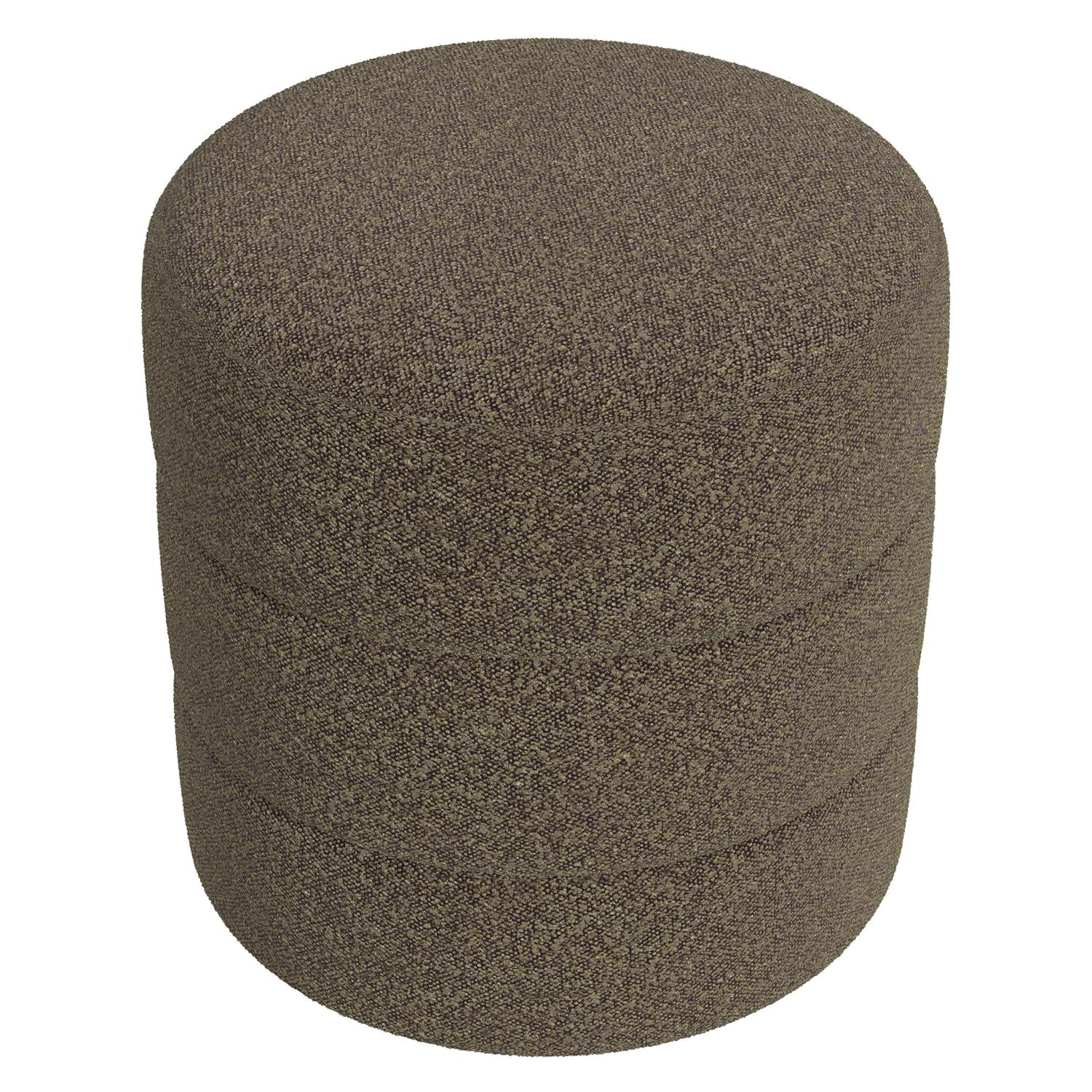 HomePop Upholstered Round Ottoman Home Décor|Foot Rest Ottoman - Dark Brown Boucle