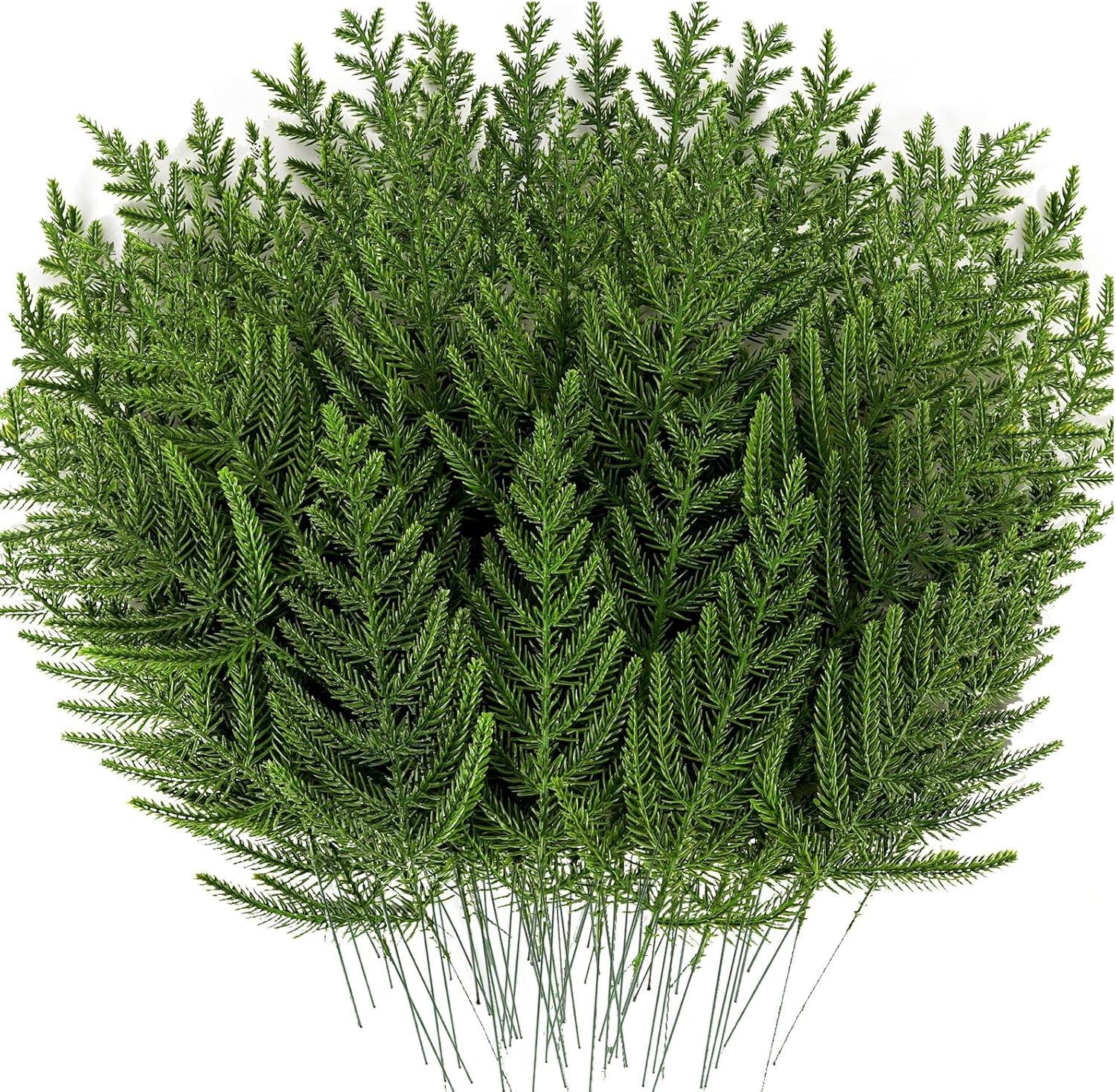 50 Pcs Artificial Pine Branches Christmas Pine Needles Green Plants Fake Greenery Pine Picks Christmas Decorations for DIY Garland Wreath Xmas Embellishing and Home Garden Decoration