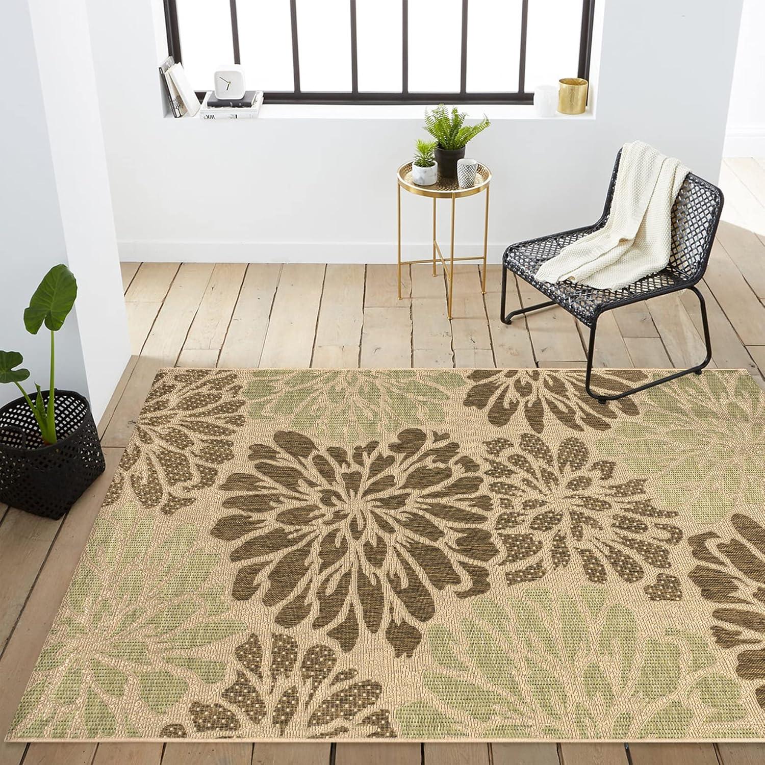 Zinnia Modern Floral Textured Weave Indoor/Outdoor Area Rug - JONATHAN Y