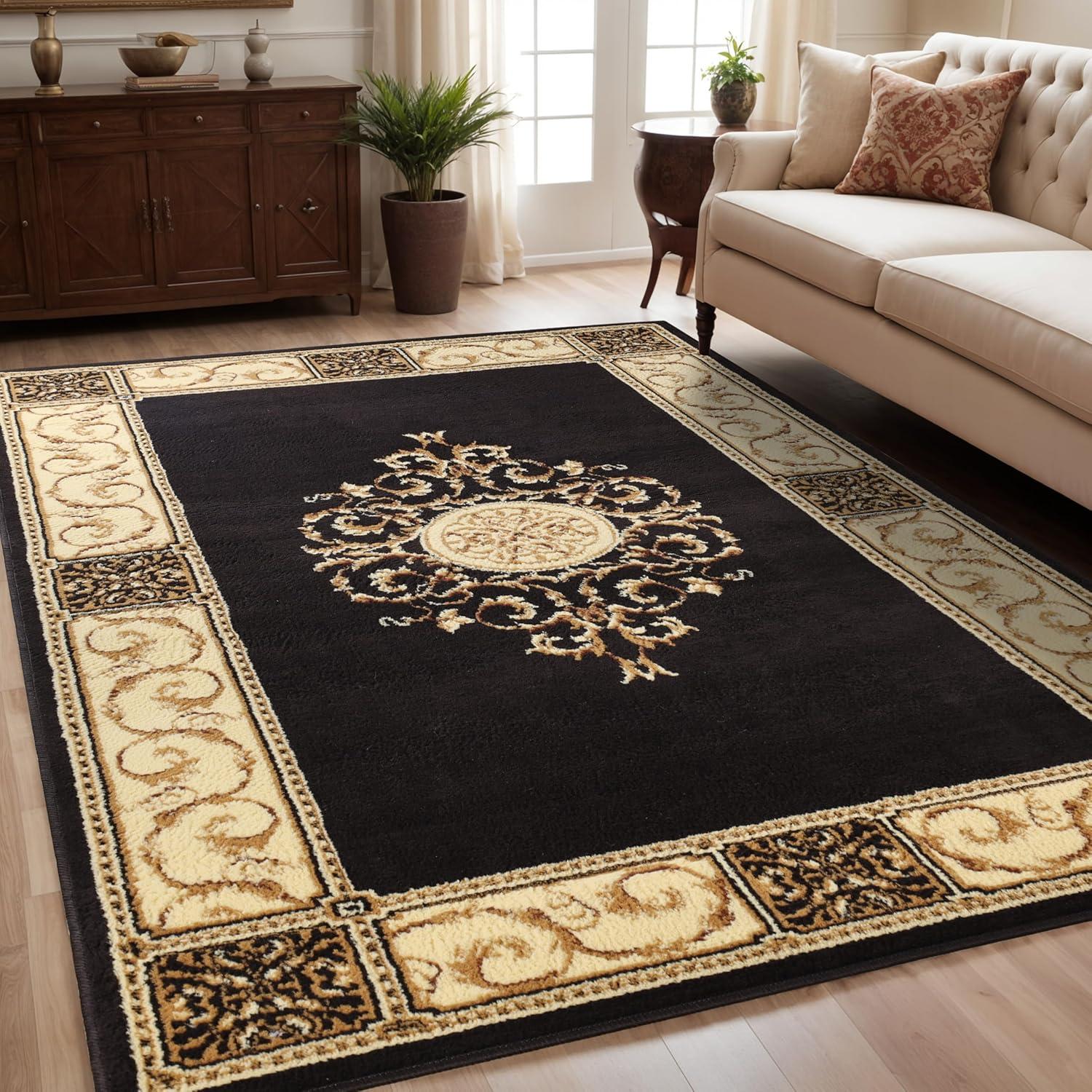 Elegant Coffee Floral Medallion Polypropylene Area Rug, 4' x 6'