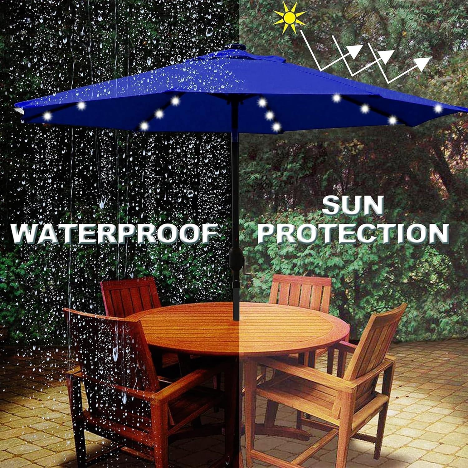 Navy Blue 9 ft Solar LED Lighted Patio Umbrella with Tilt and Crank