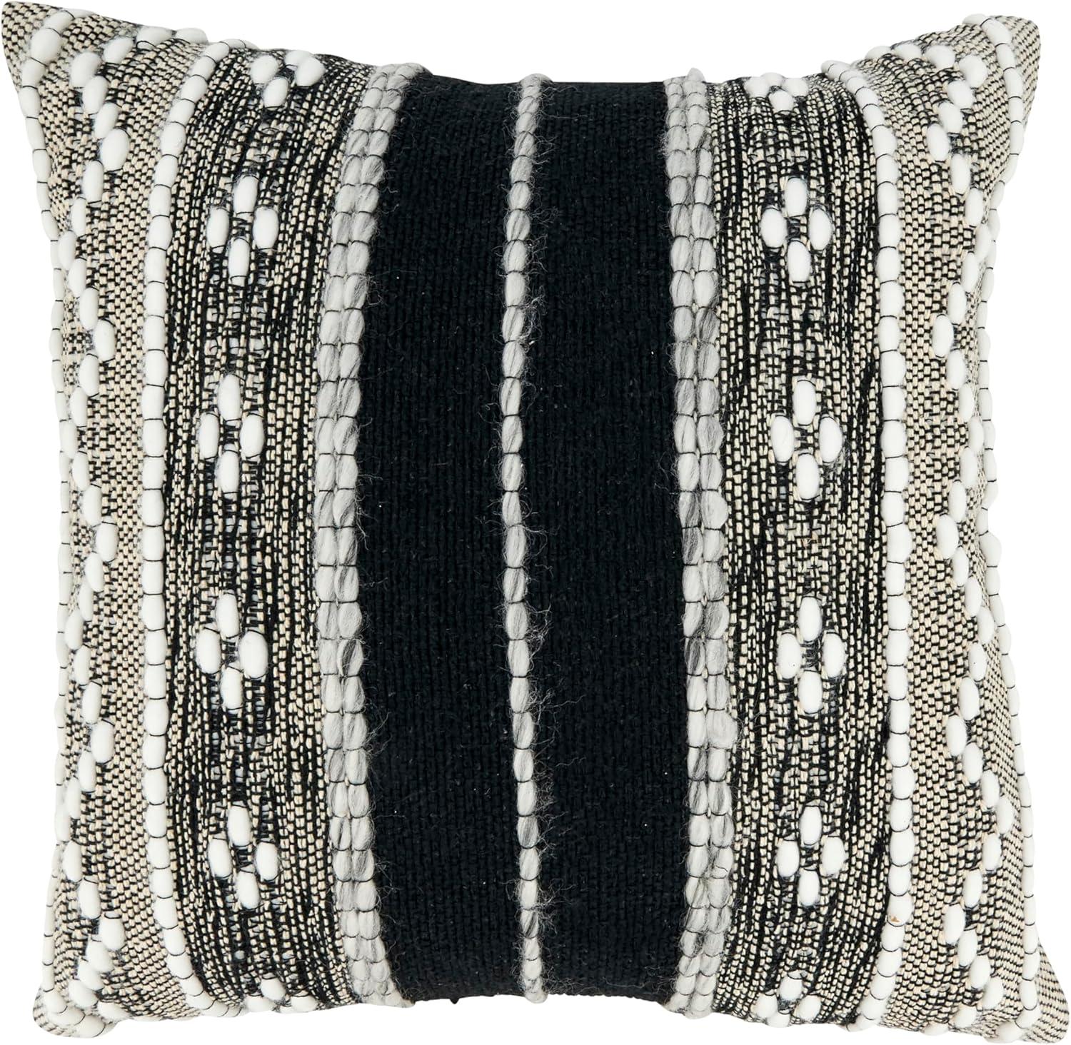 18" Black and White Cotton Multi-Pattern Throw Pillow