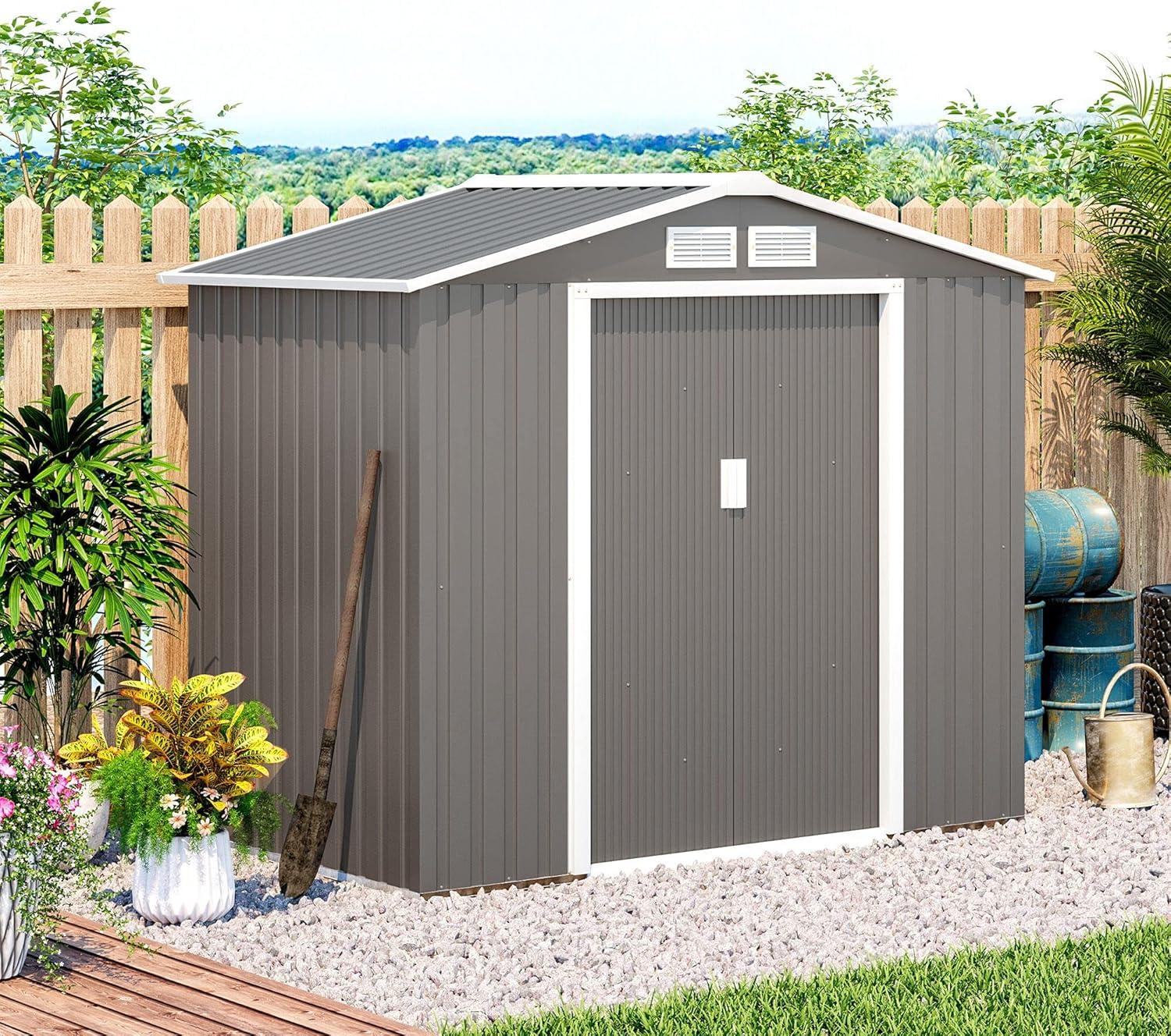 Outsunny Metal Storage Shed Organizer, Garden Tool House with Vents and Sliding Doors for Backyard, Patio, Garage, Lawn