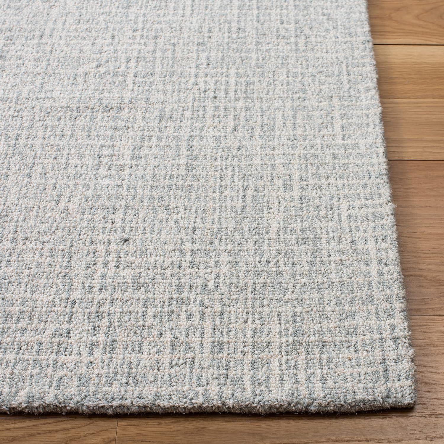 Handmade Abstract Tufted Wool Rug - Light Grey/Ivory, 6' Square