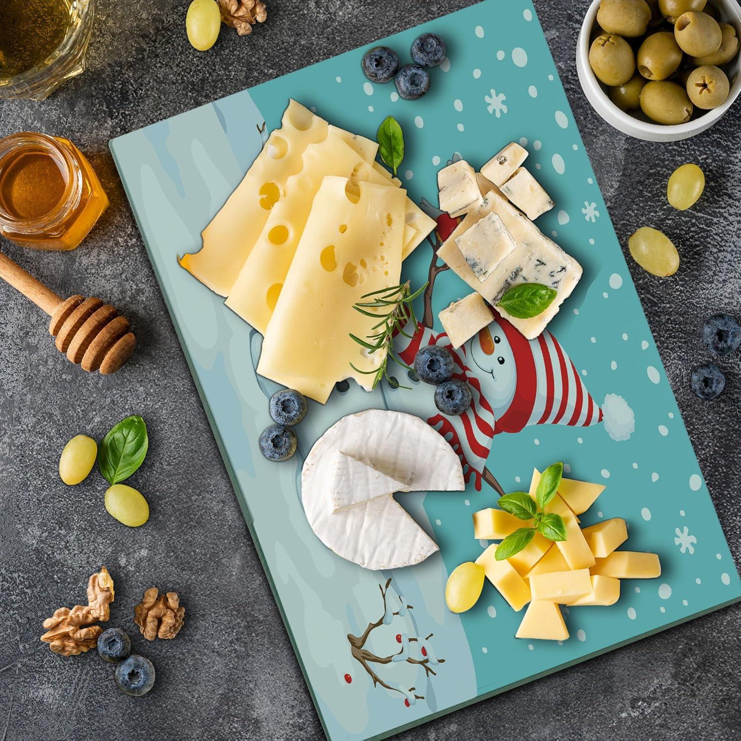 Christmas Cutting Board, Xmas Traditional Winter Season Theme Fir Twigs and Vibrant Balls Graphic Print, Decorative Tempered Glass Cutting and Serving Board, Large Size, Red Green, by Ambesonne