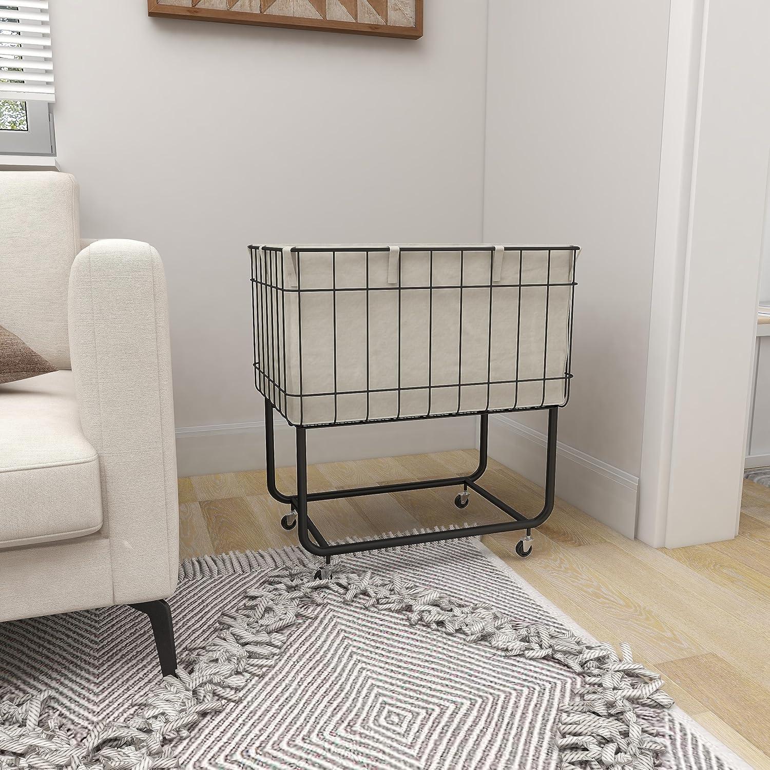 Joss & Main Metal Deep Set Wire Basket Storage Cart with Wheels and Fabric Lining & Reviews | Joss & Main