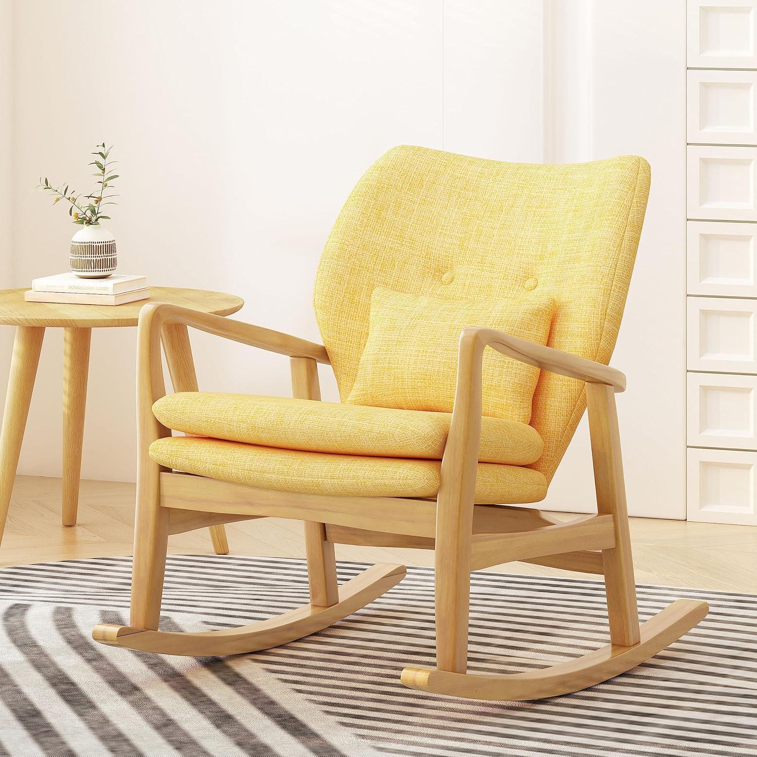 Christopher Knight Home Benny Mid Century Modern Fabric Rocking Chair Muted Yellow: Upholstered Indoor Rocker, Plywood Frame