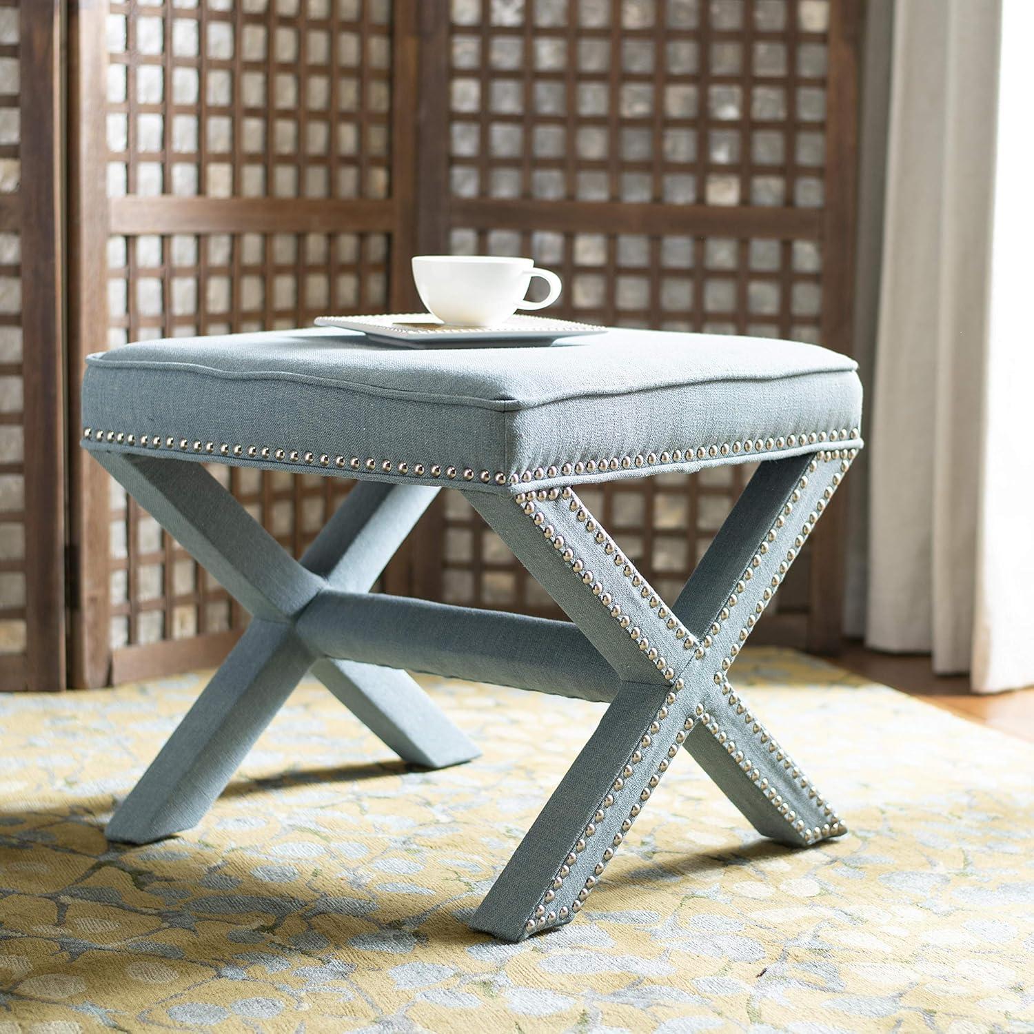 Palmer Ottoman W/ Silver Nail Heads - Sky Blue - Safavieh