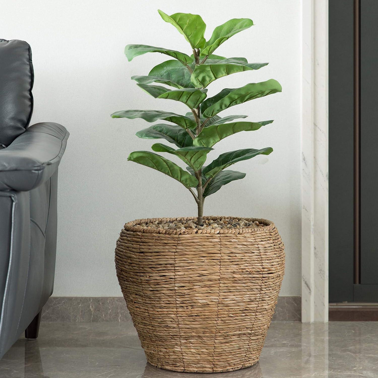 Large Woven Natural Rattan Round Plant Container with Plastic Lining