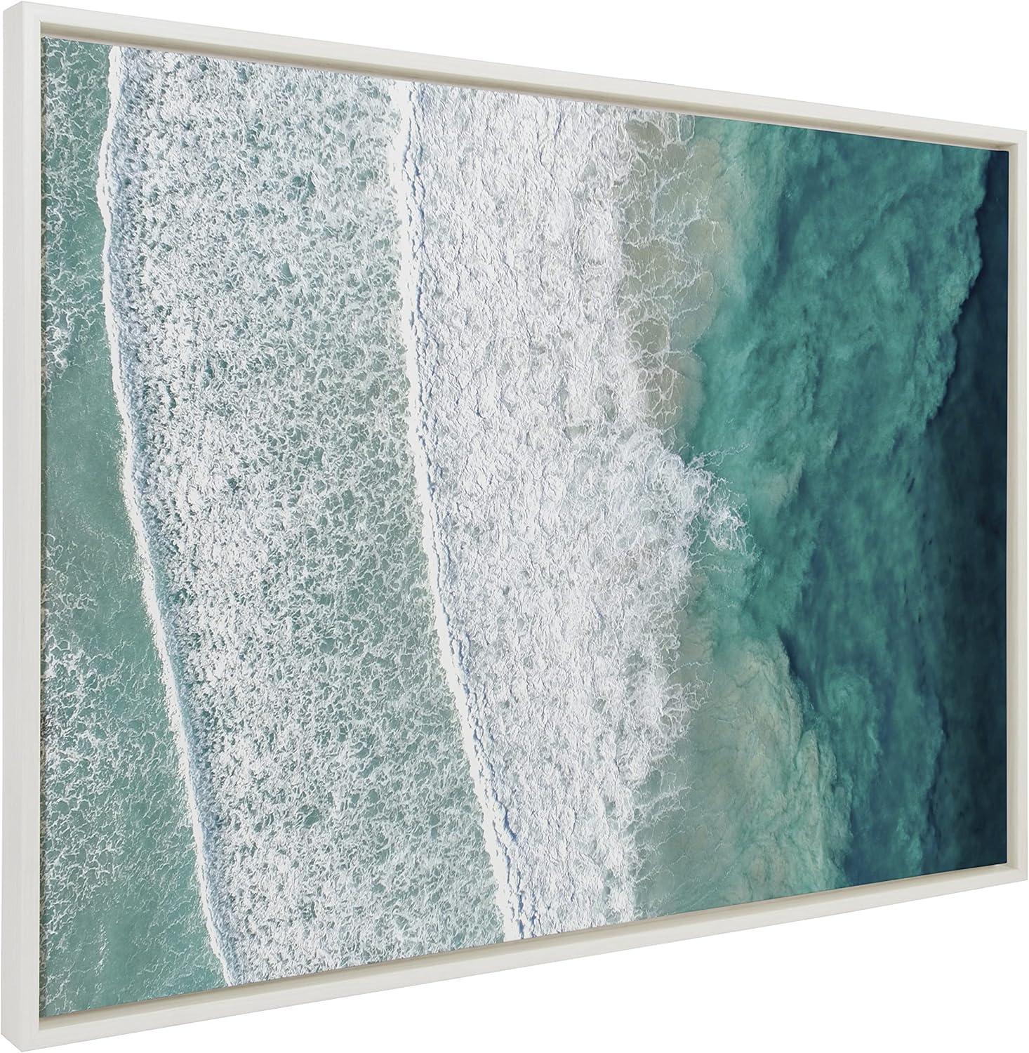 28" x 38" Sylvie Ocean Waves by The Bay Framed Canvas by Creative Bunch - Kate & Laurel All Things Decor