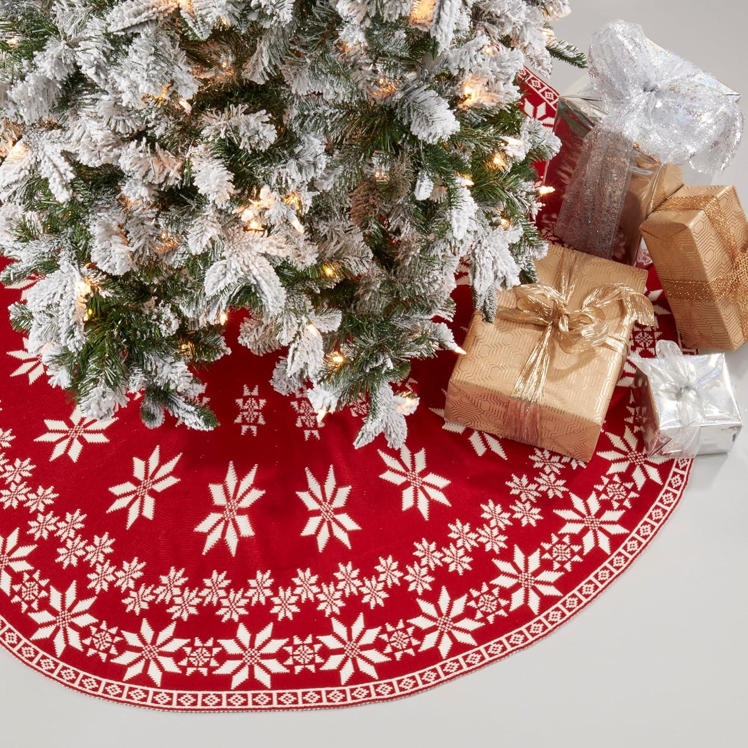 56-Inch Red and White Knit Reversible Christmas Tree Skirt