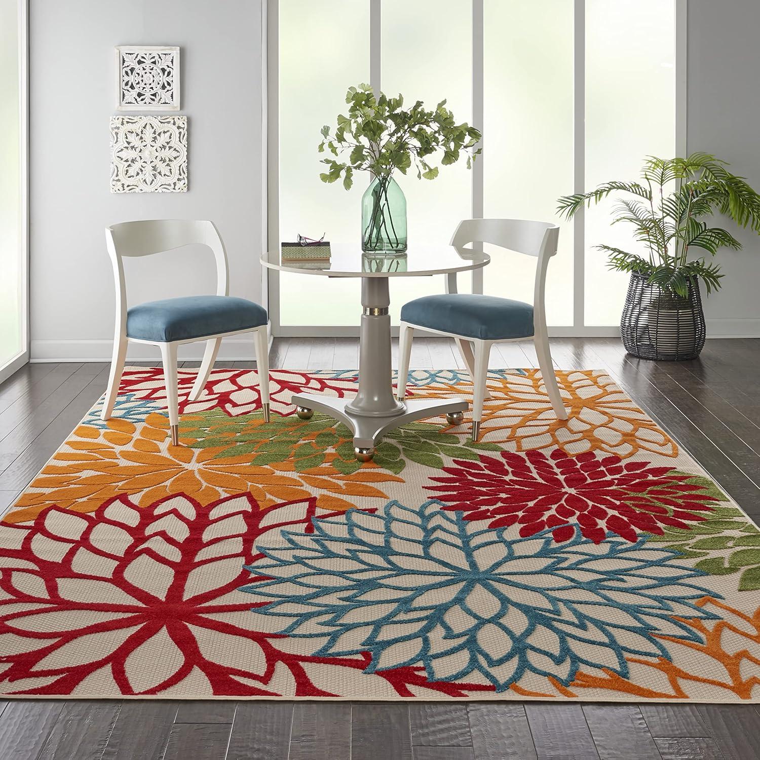 Nourison Aloha Floral Bloom Flatweave High-Low Indoor Outdoor Area Rug Green 7' x 10'