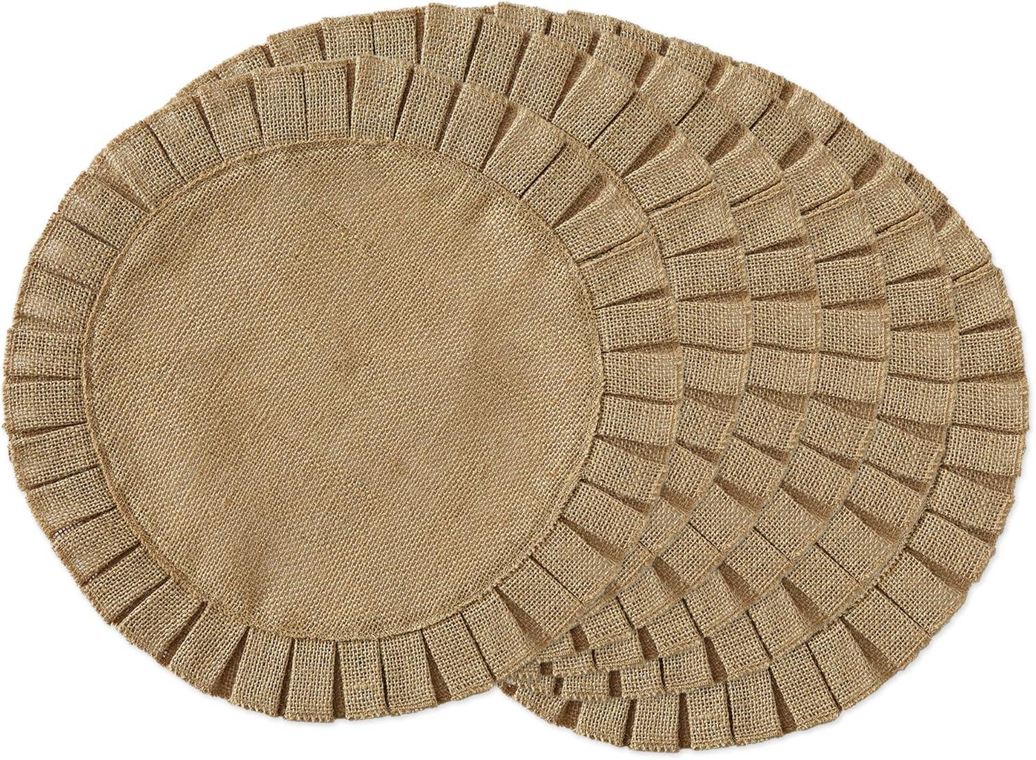 Jute Burlap Round Ruffle Placemat Set (Set of 6)