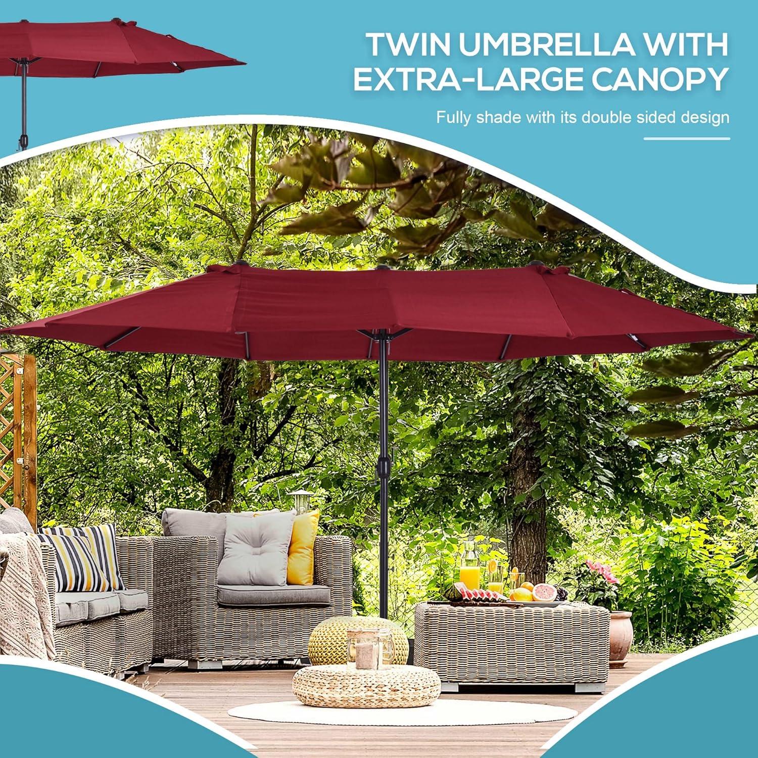 Outsunny Extra Large 15ft Patio Umbrella, Double-Sided Outdoor Umbrella with Crank Handle and Air Vents for Backyard, Deck, Pool, Market, Red