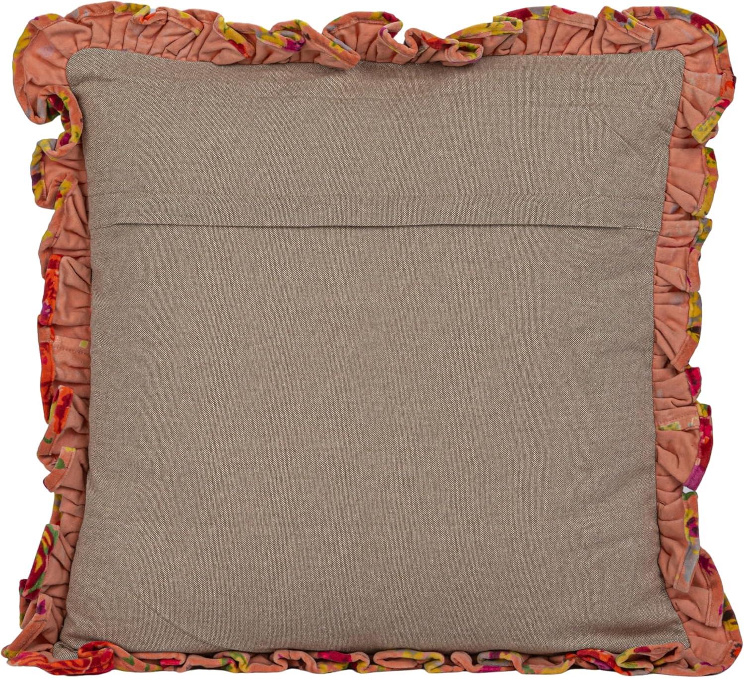 Multicolor Floral Velvet Square Pillow with Ruffle Trim