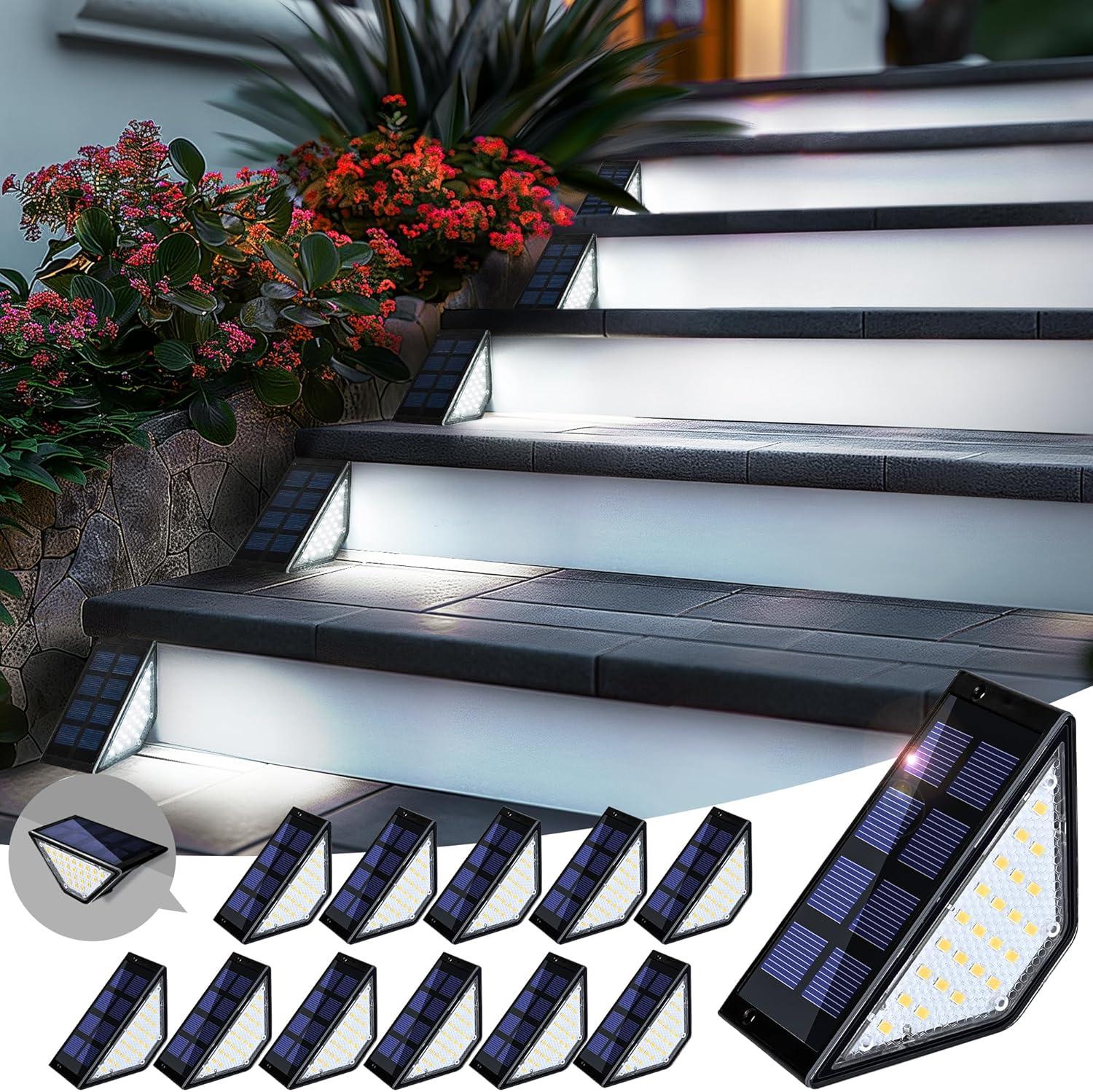 Solar Step Lights for Outside,24 LEDs Solar Stair Lights Waterproof IP65,Solar Deck Lights Outdoor for Yard, Porch, Front Door, Stair, Step, Patio, Deck(6 Pack, Warm White)