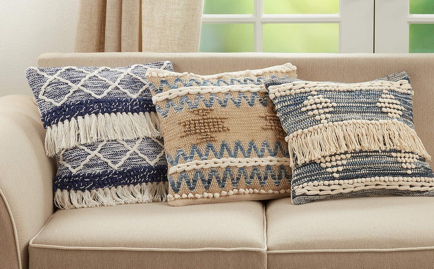 Blue Cotton Chindi Fringe Euro Pillow Cover