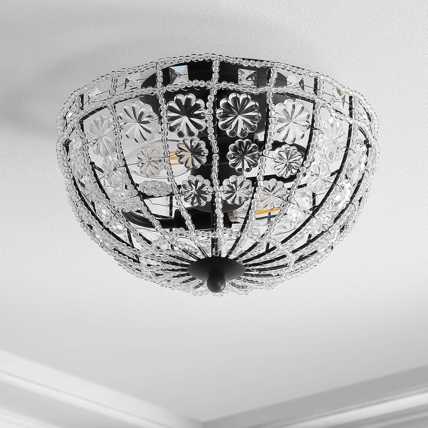 Billie 12" Black Crystal Flower LED Semi-Flush Mount