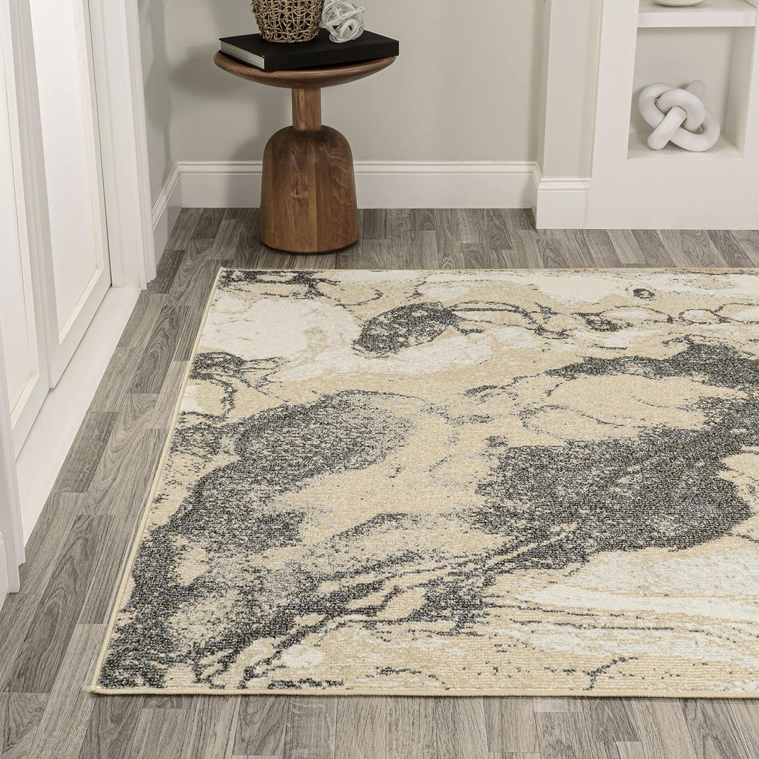 5' x 8' Marmo Abstract Marbled Modern Area Rug, Gold/Gray - JONATHAN Y