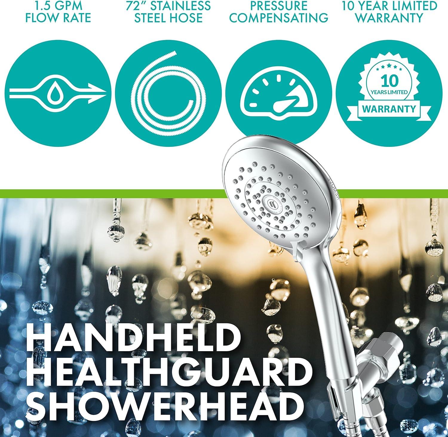 Niagara Conservation Healthguard 5-Spray with 1.5 GPM Wall Mount Handheld Shower Head - Chrome with Removable Faceplate