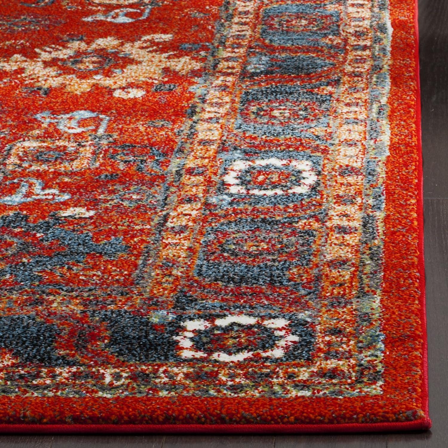 Vintage Hamadan 6'7" Square Orange & Blue Synthetic Area Rug