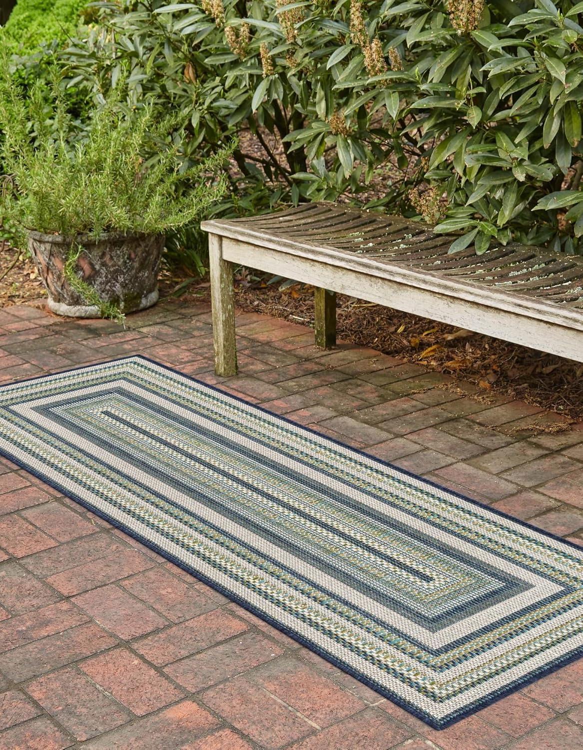 Rugs.com Baja Outdoor Collection Rug – 10 Ft Runner Blue Medium-Pile Rug Perfect for Hallways, Entryways