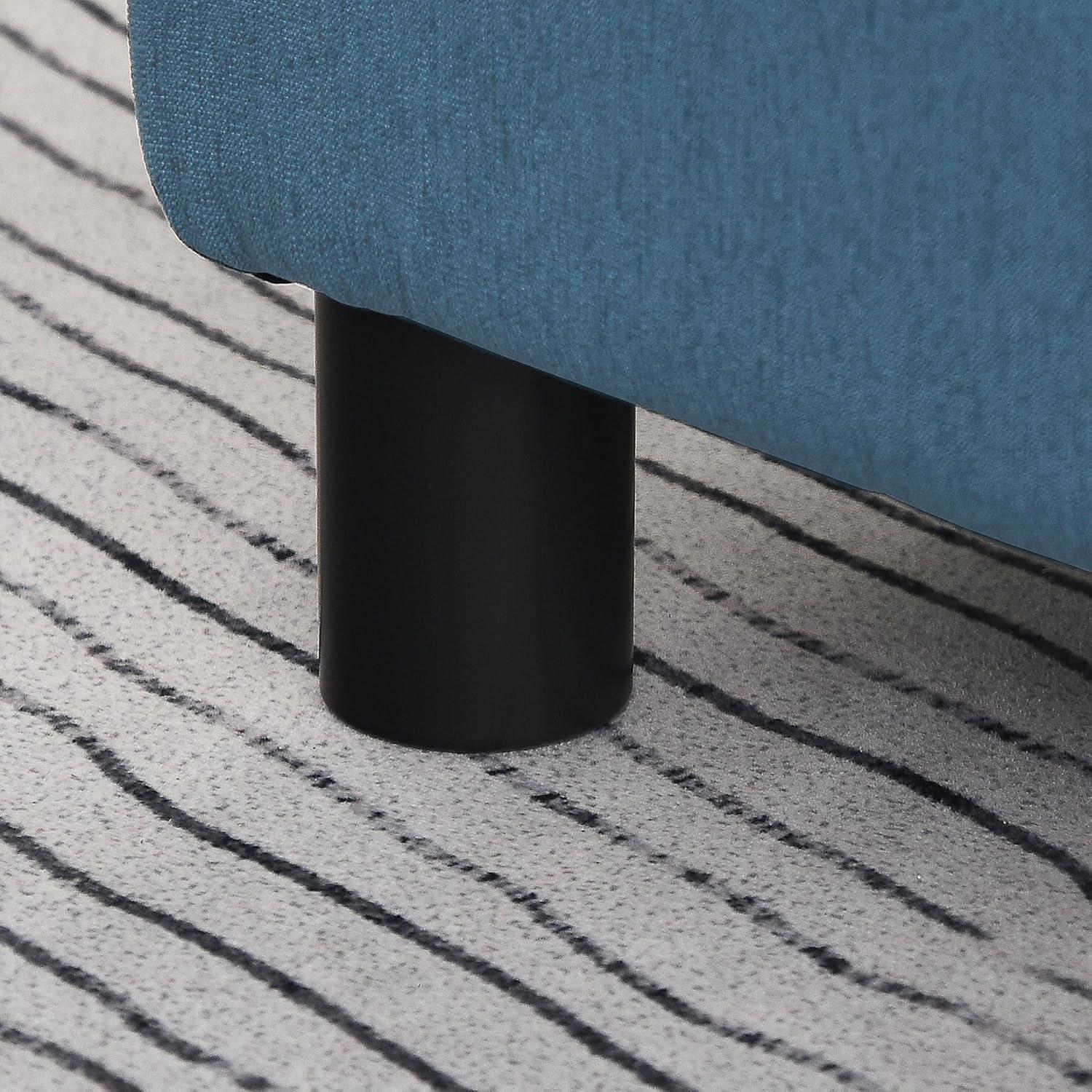 HOMCOM 16” Cube Modern Linen Fabric Pouf Footrest Ottoman - Dark Blue