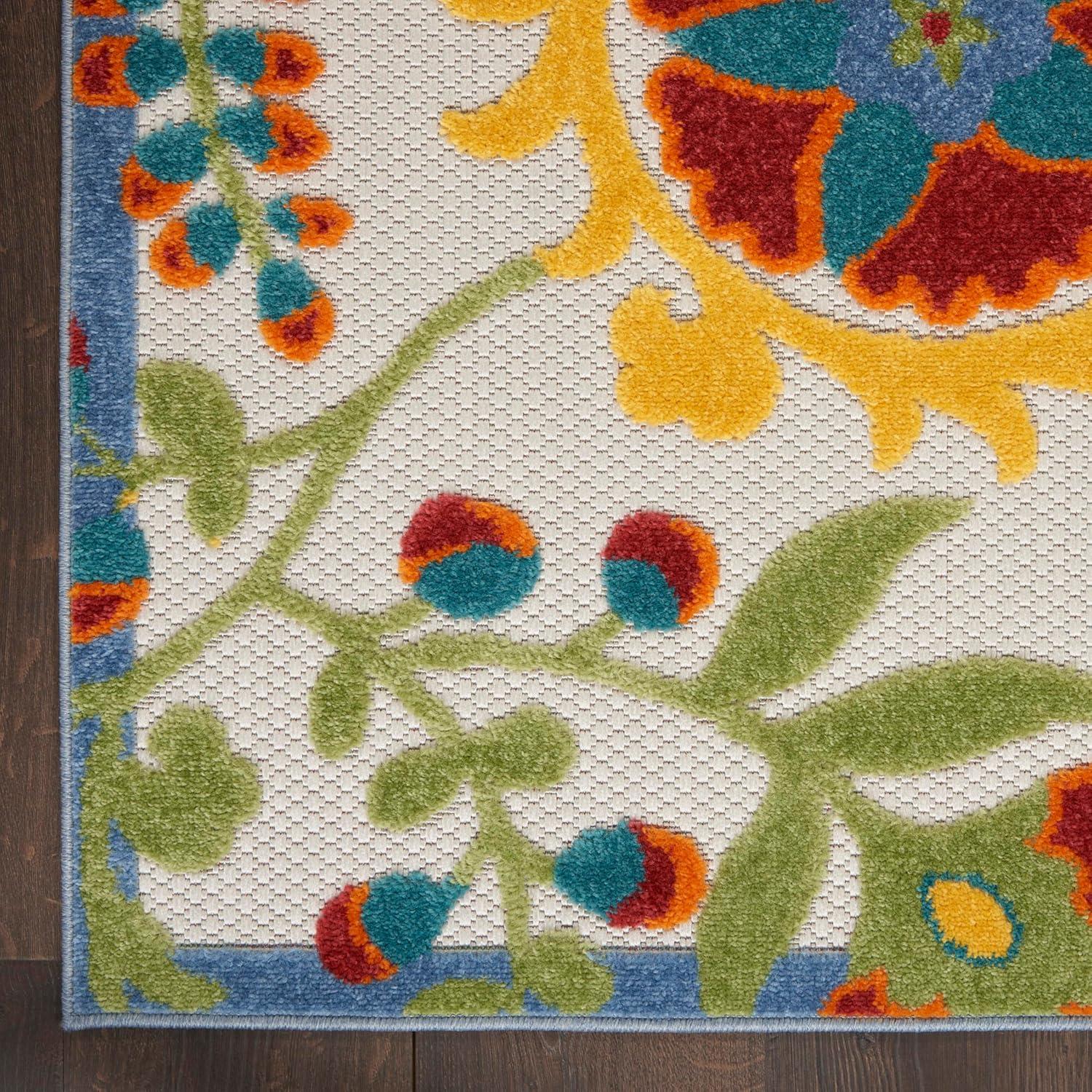 Nourison Aloha Floral Textured Flatweave High-Low Indoor Outdoor Area Rug Ivory/Multi 12' x 15'