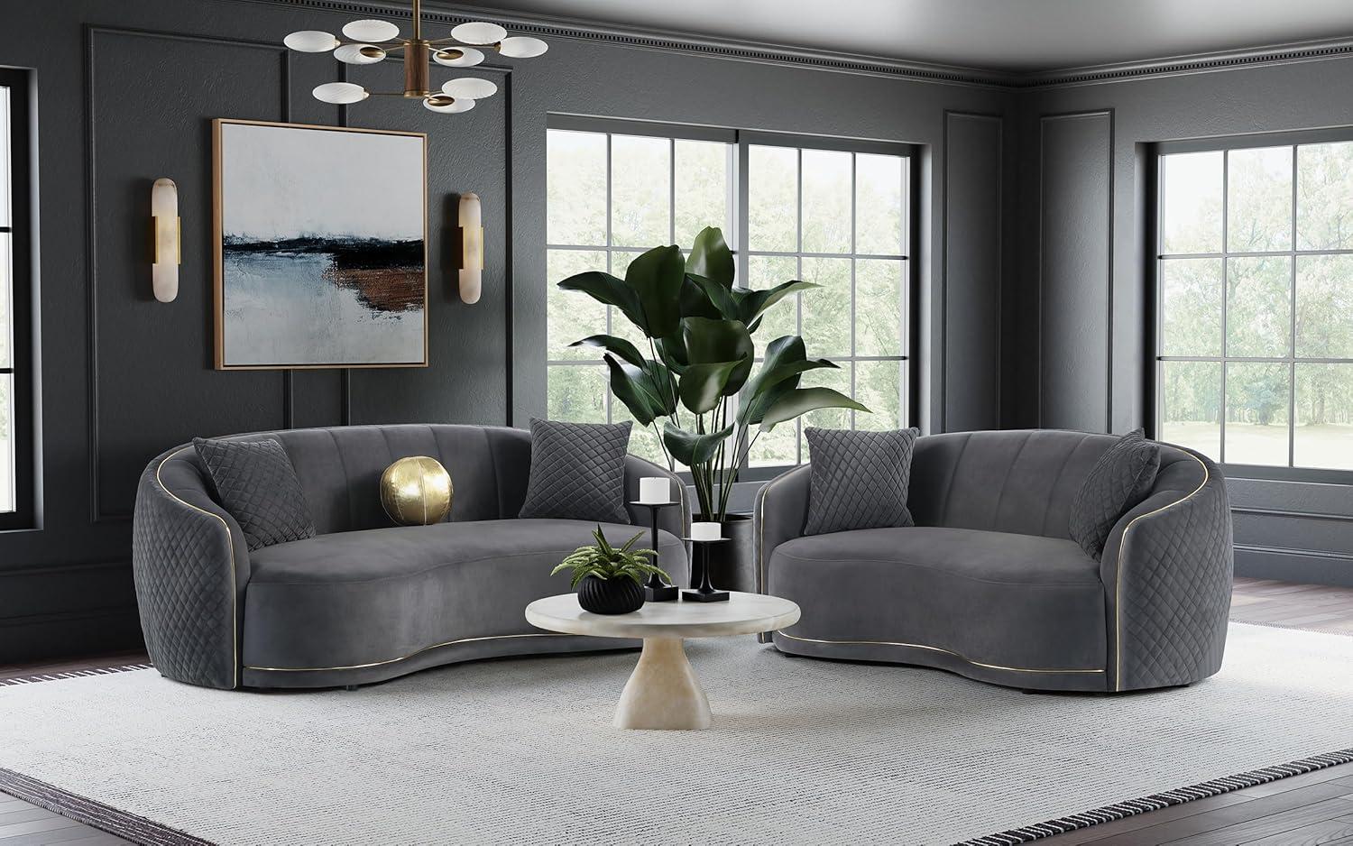 Coaster Brookside 2-Piece Velvet Fabric Upholstered Sofa Set in Dark Gray