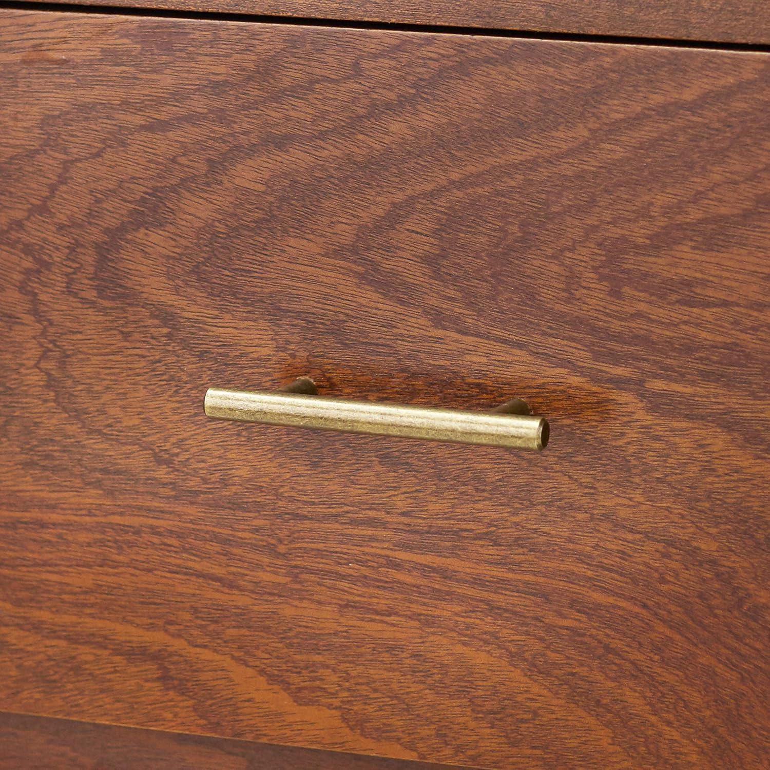 Buylateral Margo Mid Century Modern Desk Walnut: Mid-Century Modern, Pine Wood, Brass Tone Handles, 2 Drawers
