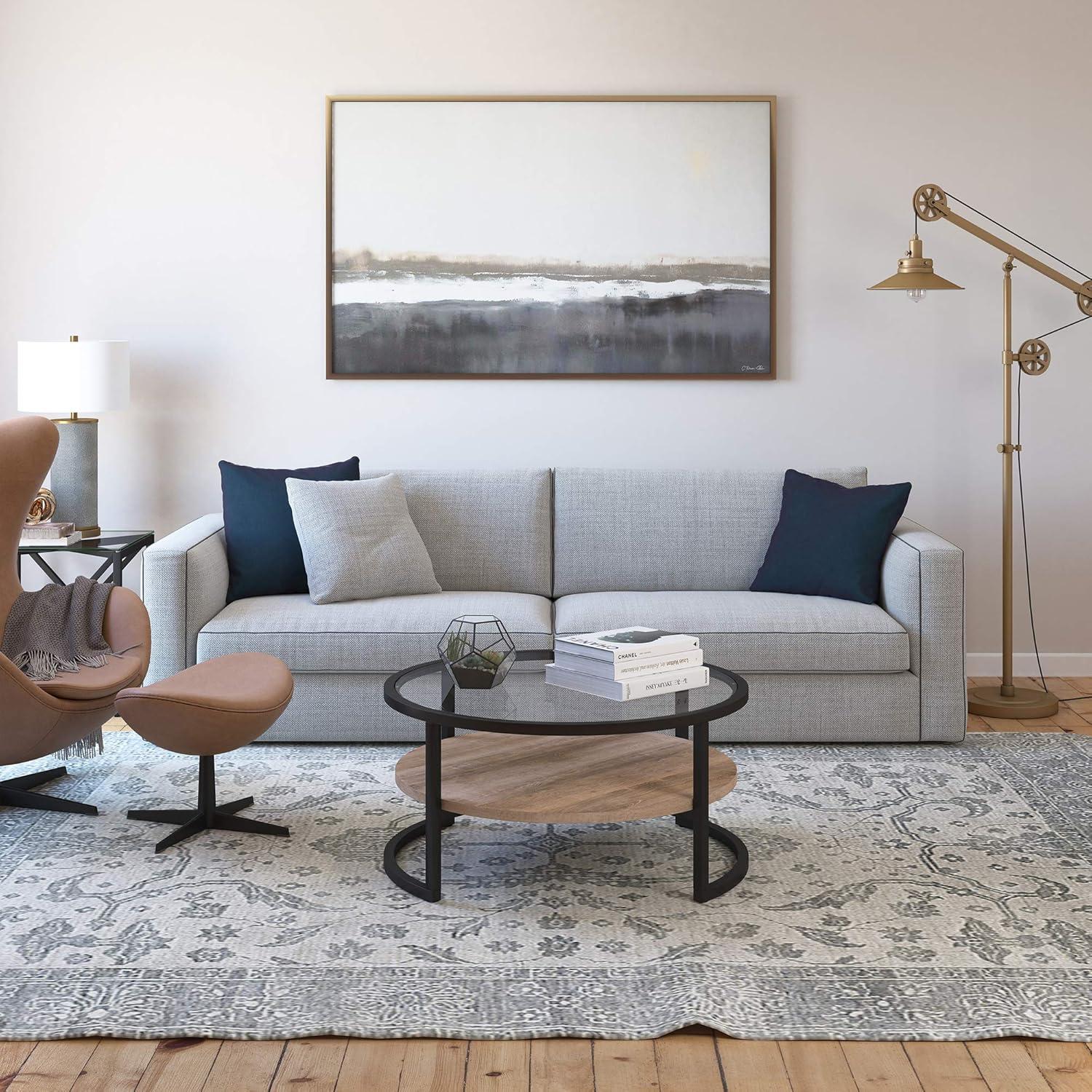 Elegance 34'' Round Limed Oak Coffee Table with Glass Top