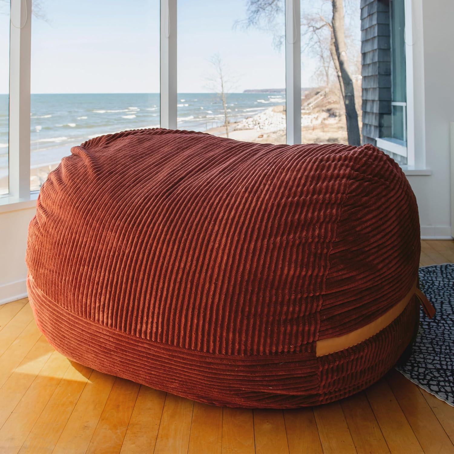 Big Joe Foam Filled Bean Bag Chair with Removable Cover, Corded Plush, Vegan Leather Accents, Medium to XXL Size