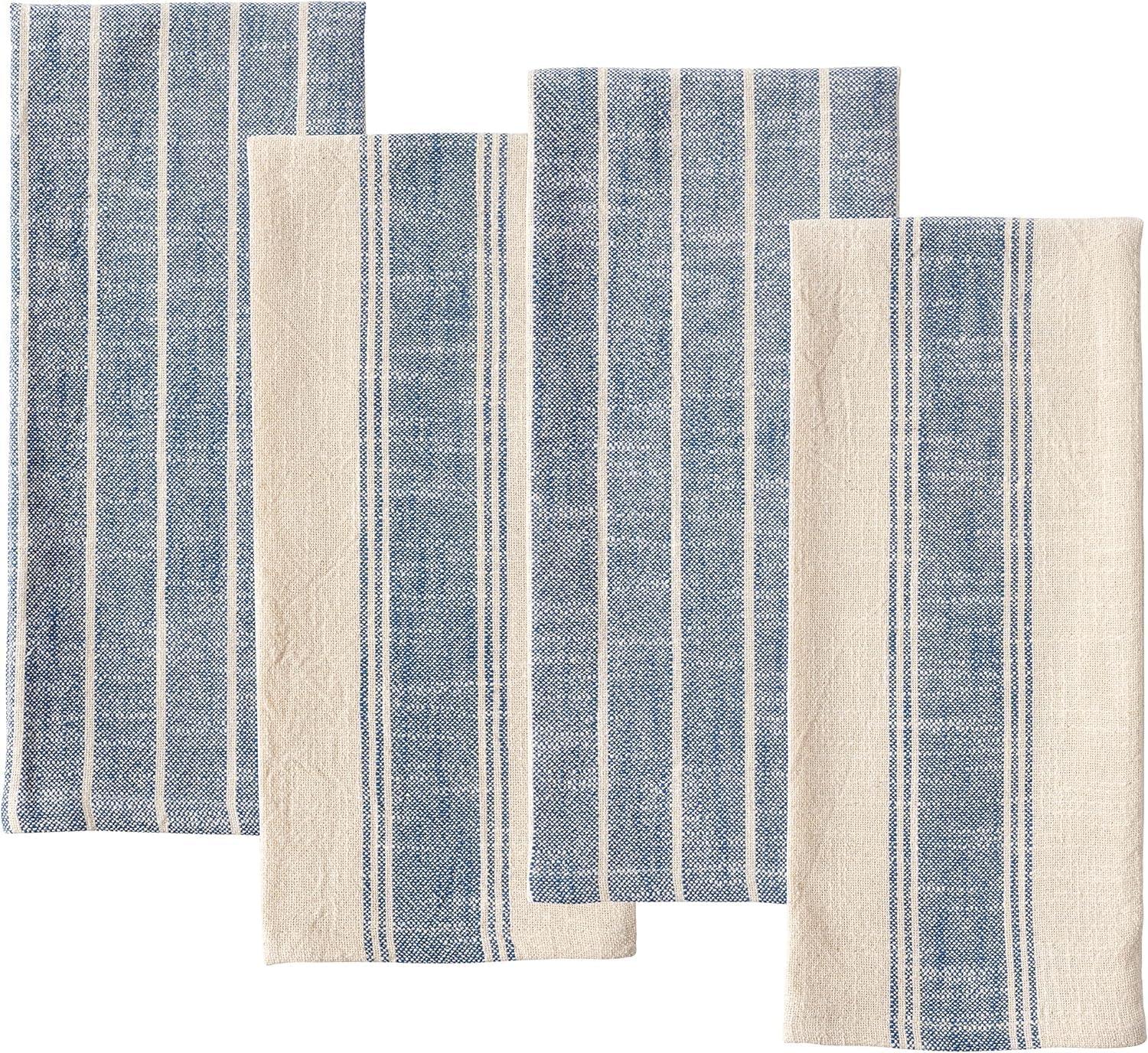 Navy and Beige Striped Cotton Kitchen Towel Set