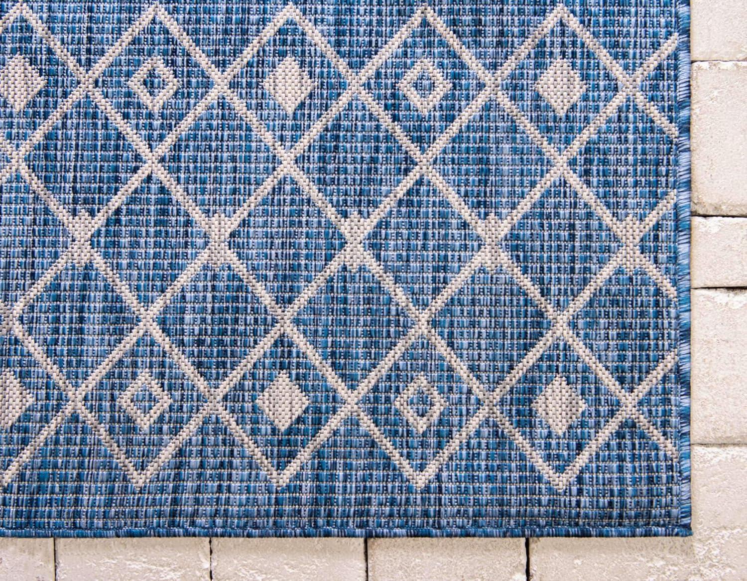 Unique Loom Tribal Trellis Indoor/Outdoor Trellis Rug Blue/Ivory 8' x 10' Rectangle Geometric Tribal Perfect For Patio Deck Garage Entryway