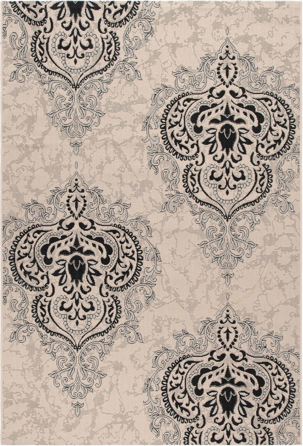 Courtyard CY7926 Power Loomed Indoor/Outdoor Area Rug - Cream/Black - 5'3"x7'7" - Safavieh.