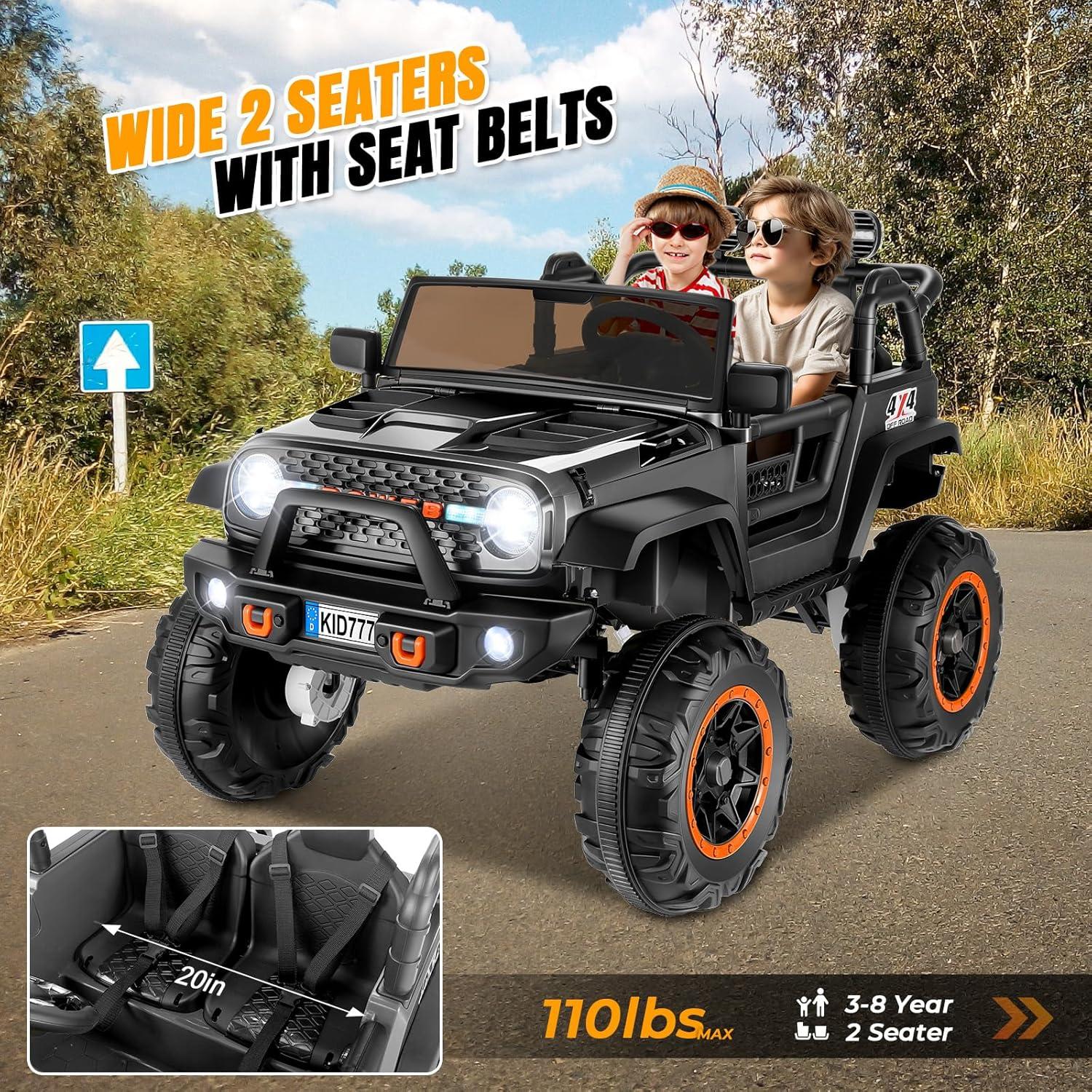 Ancheer 24V Real 2 Seater Ride On Toys Electric SUV Jeep Car With Remote Control,2WD/4WD Switchable, 4X100W Motor, Bluetooth, Music, USB, Lights