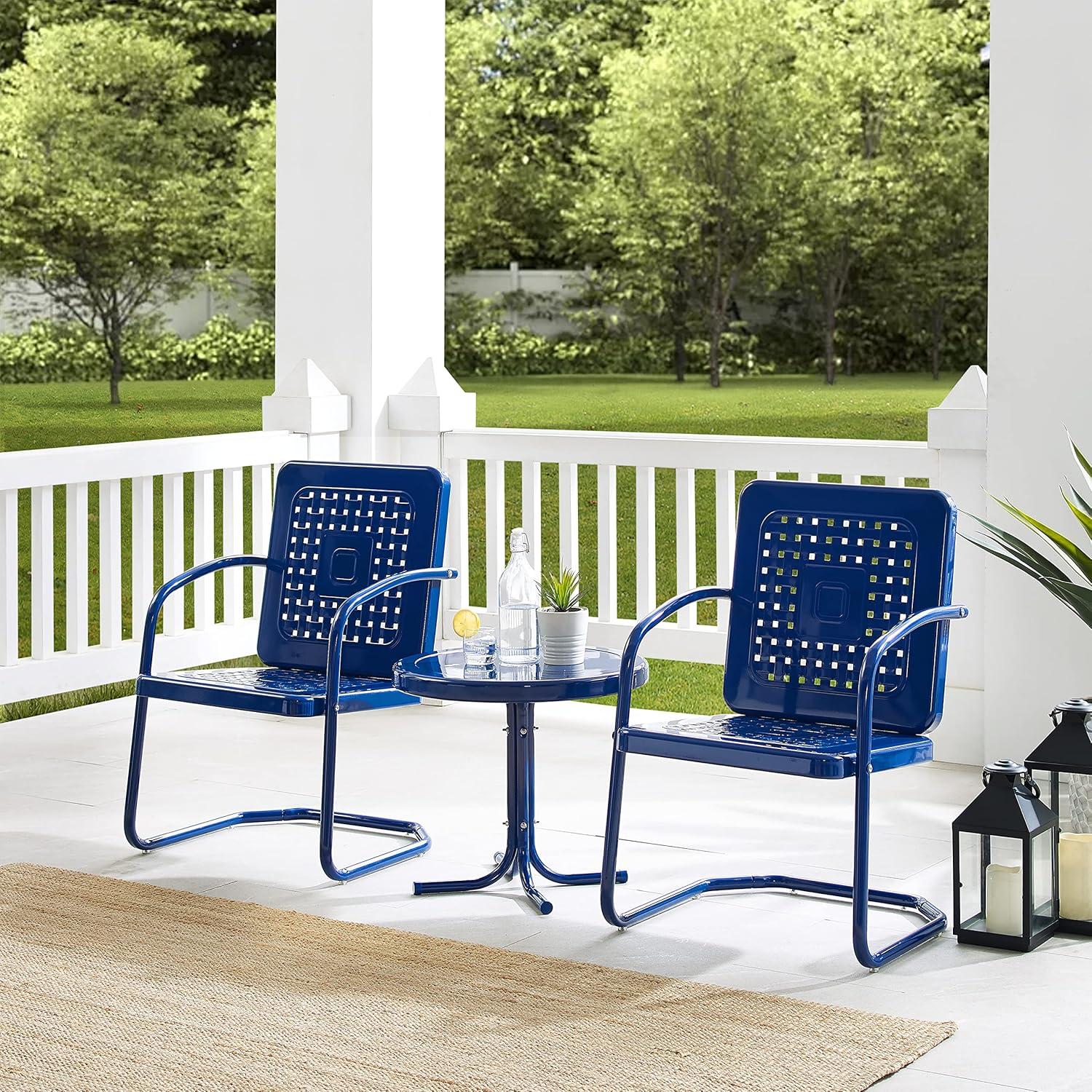 Crosley Furniture Bates 3 Piece Outdoor Metal Chair Set in Navy