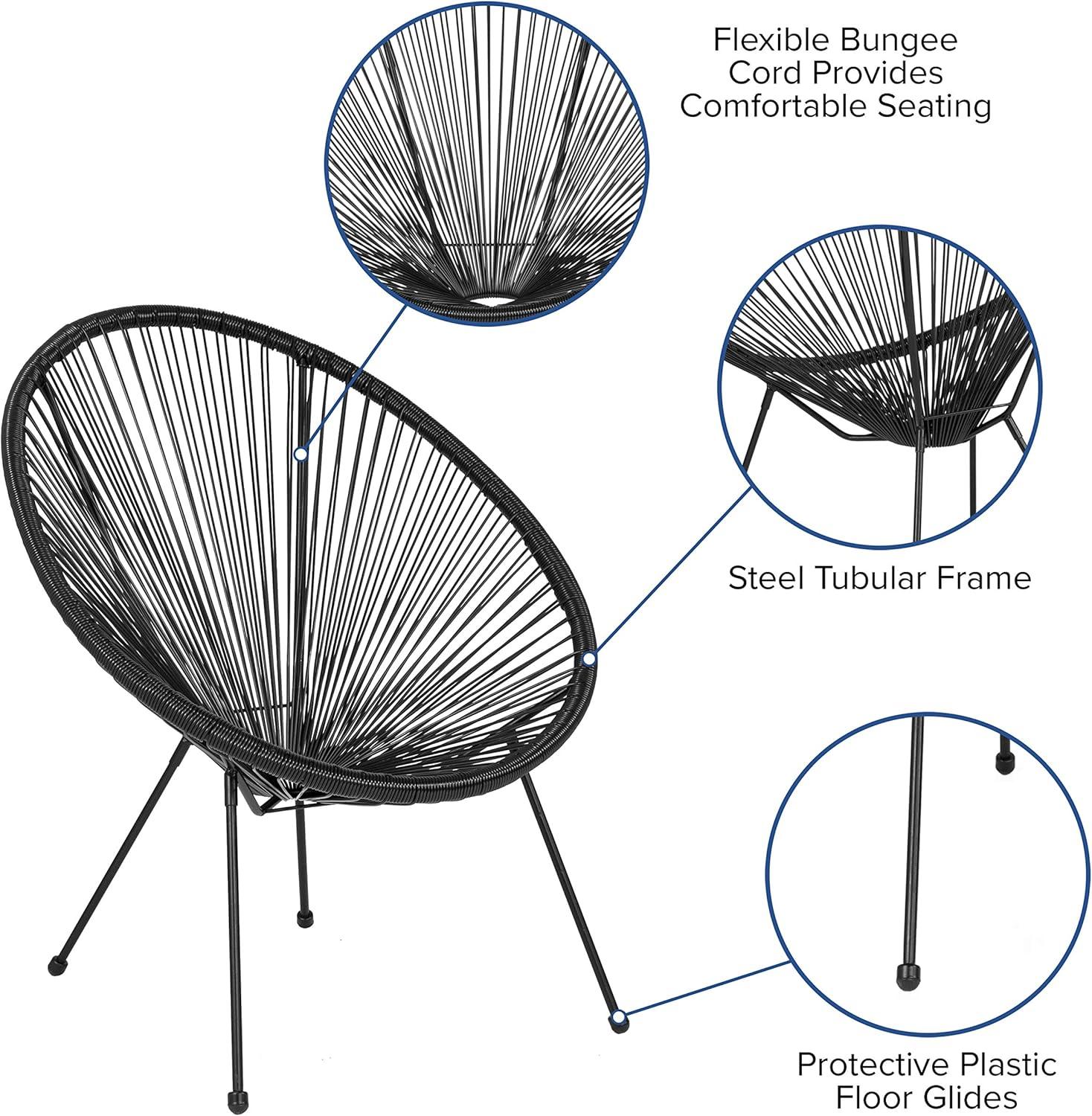 Black Woven Basket Papasan Bungee Lounge Chair