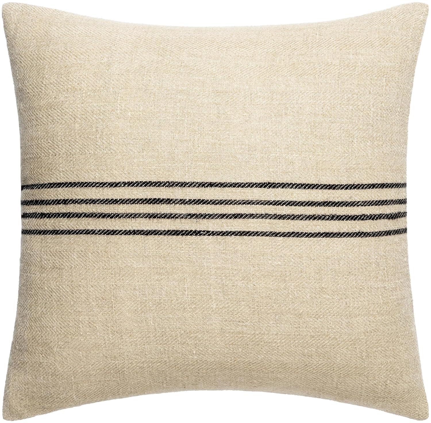 Brett Light Brown and Black Striped 18" Linen Cotton Throw Pillow