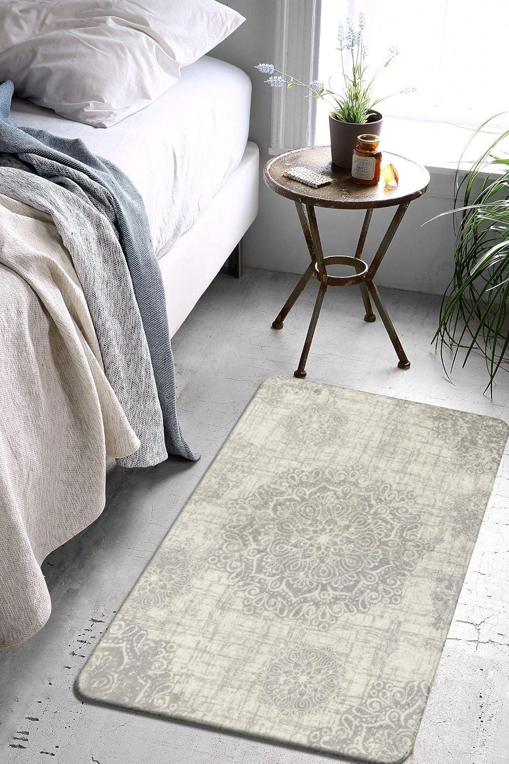 Vintage Medallion Entryway Rug - 2x3 Non Slip Washable Kitchen Rugs Small Area Rug Door Mat Indoor Entrance, Throw Ultra-Thin Rugs for Bathroom Laundry Room Bedroom Decor (2‘ X 3‘, Gray)