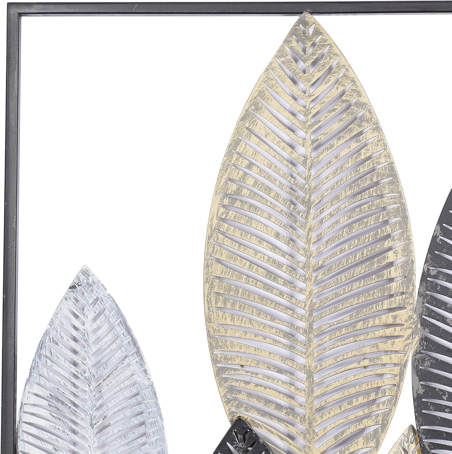 DecMode Bronze Metal Leaf Wall Decor with Black Frame